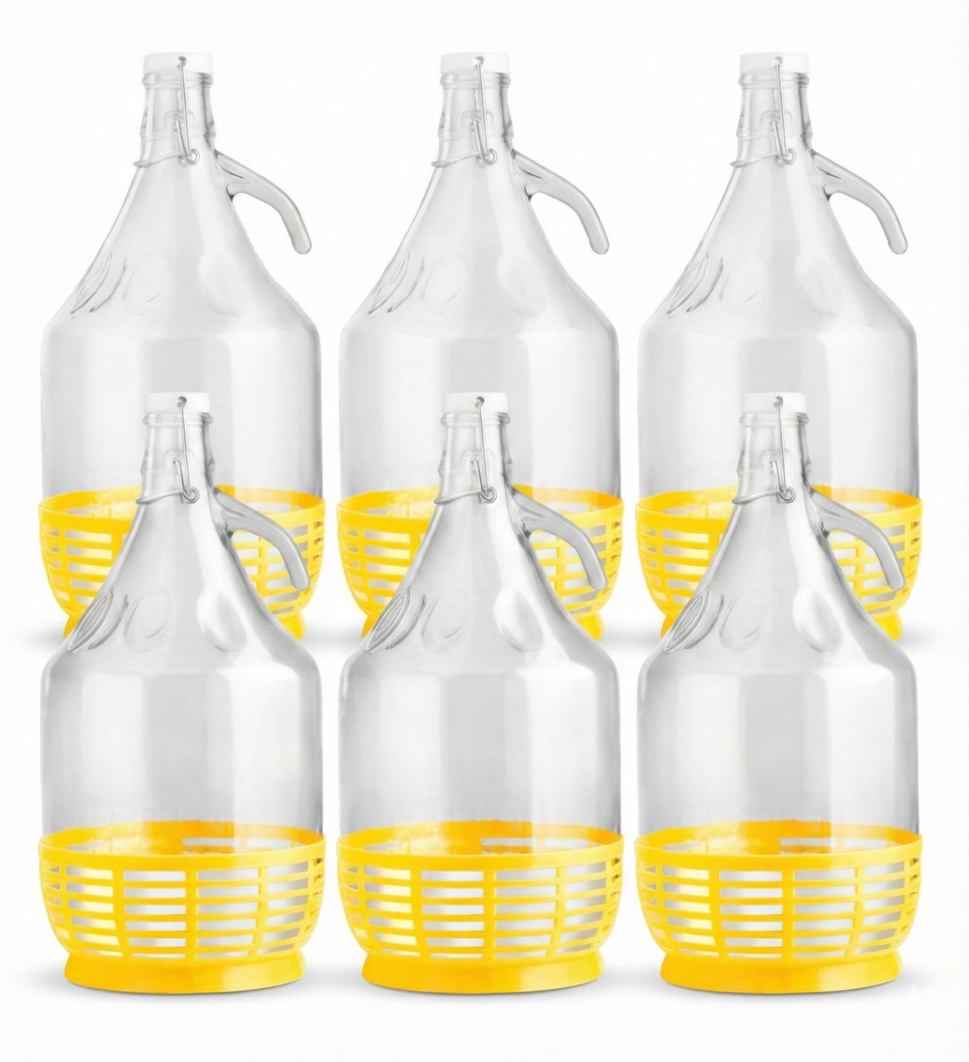 lilawelt24 6 x 5L Glasballon (Gallone) mit Bügelverschluss, Henkel & Kunststoffkorb - Glasflasche für Wein, Gärung, Saft, Likör & Einmachen
