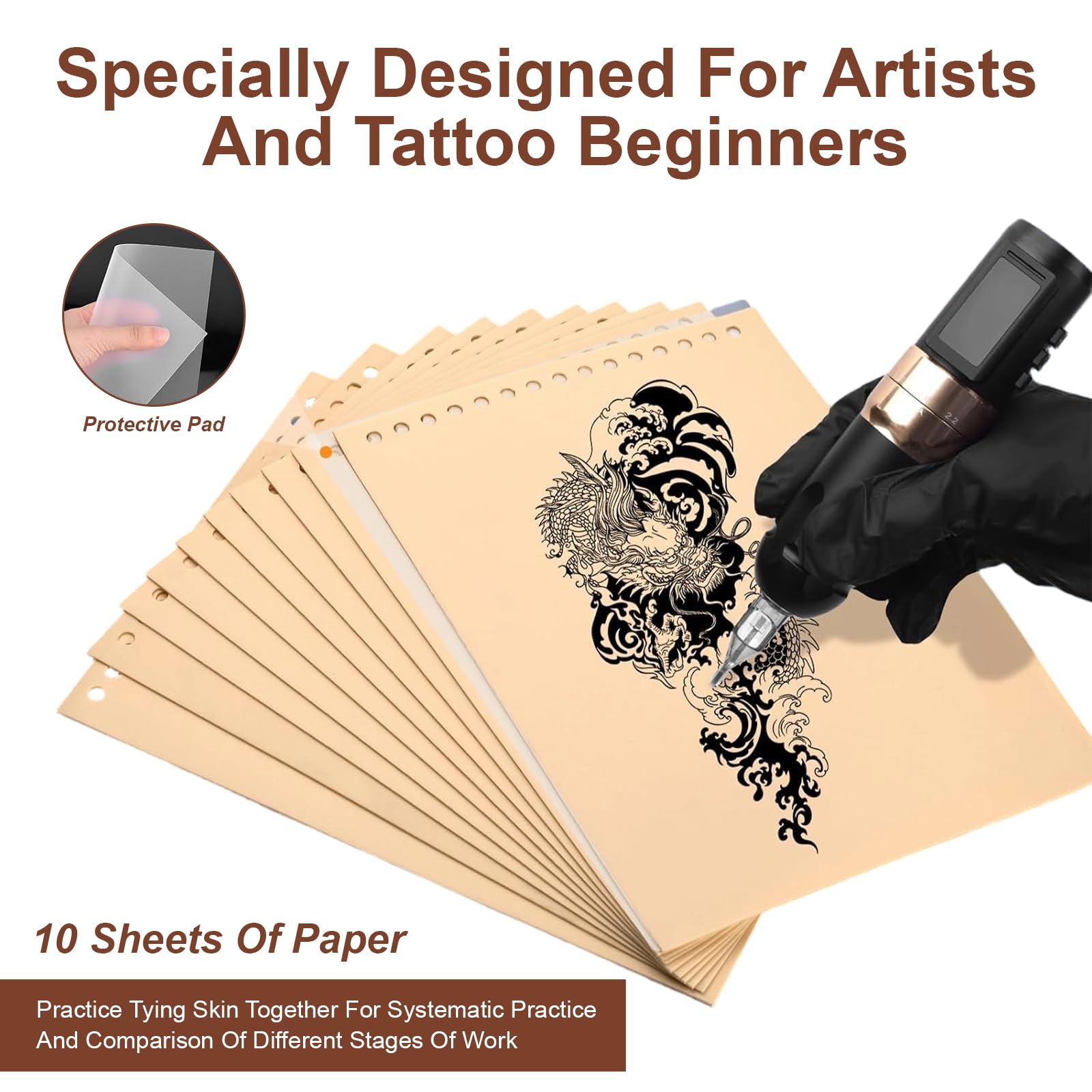 Piel Sintetica Tatuaje, Libreta de Práctica con 10 Hojas de Silicona, Doble Cara, para Principiantes y Artistas, Ideal para Crear tu Propio Diario de Entrenamiento, Material Premium