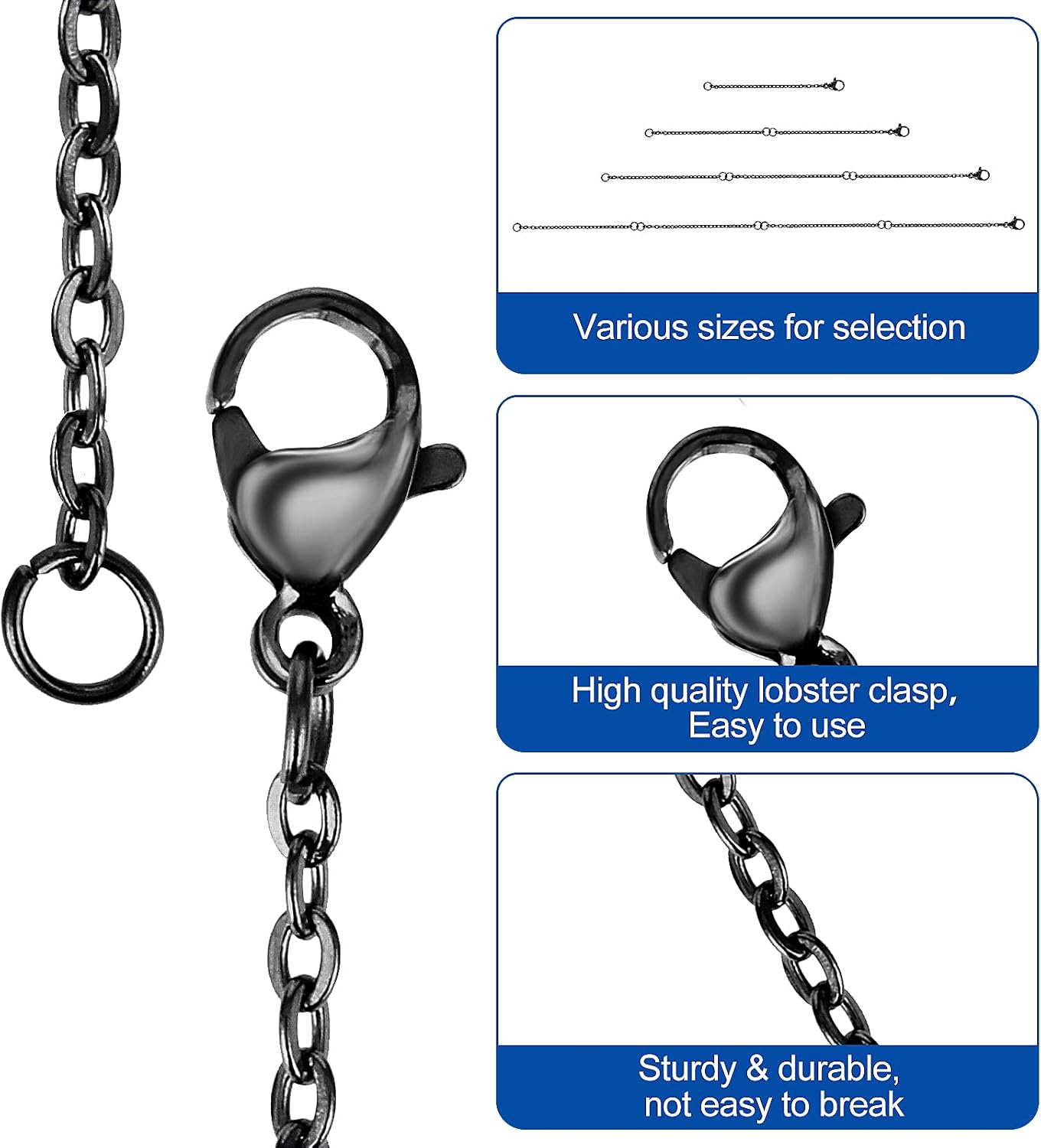 TIESOME Necklace Extenders, Women 4 Piece Delicate Necklace Extender Stainless Steel Chain Extensions Set 2" 4" 6" 8" for Women Jewelry Making (Black)