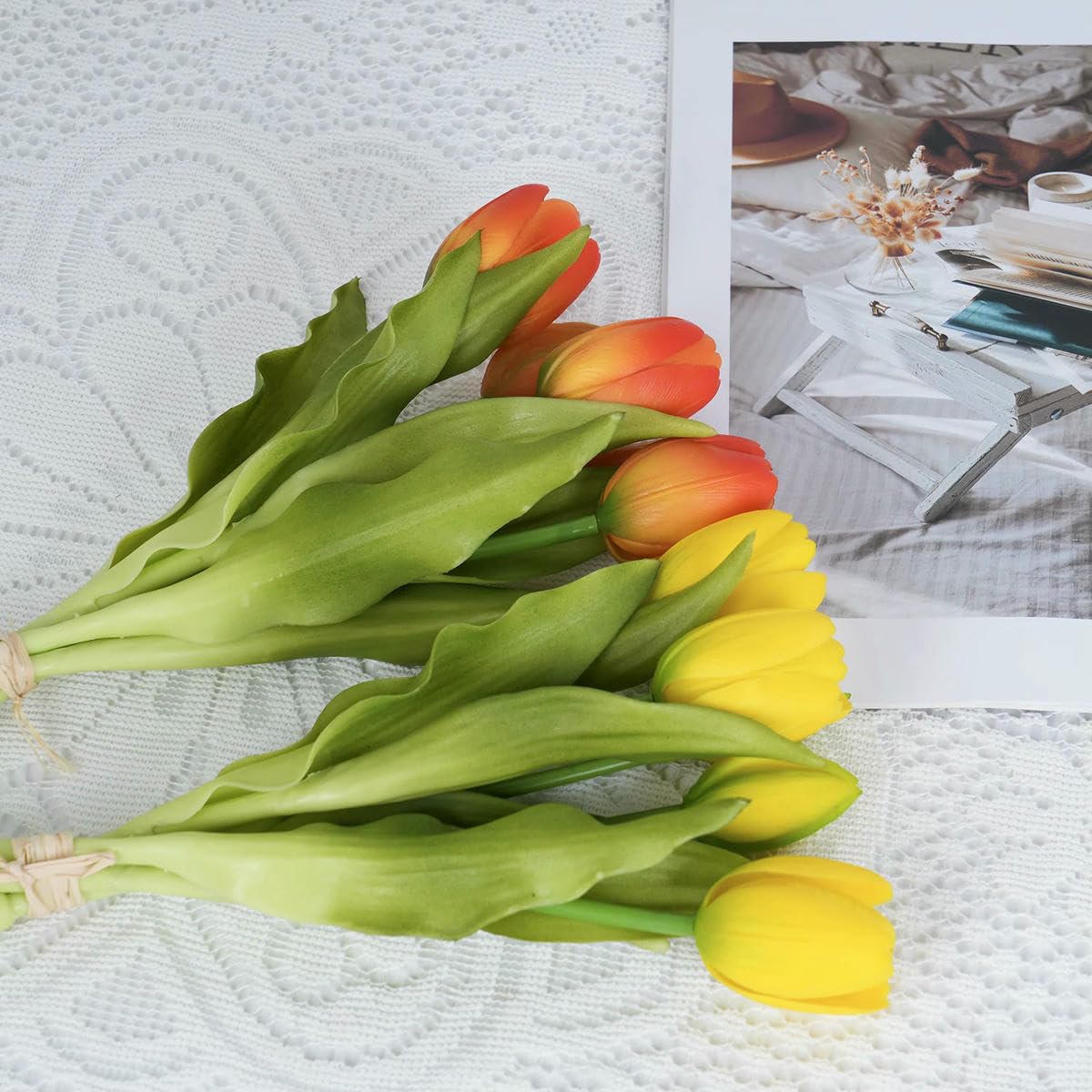5 pezzi di bouquet artificiale in silicone con fiori finti, decorazione for feste, centrotavola for soggiorno, composizione floreale(Red)
