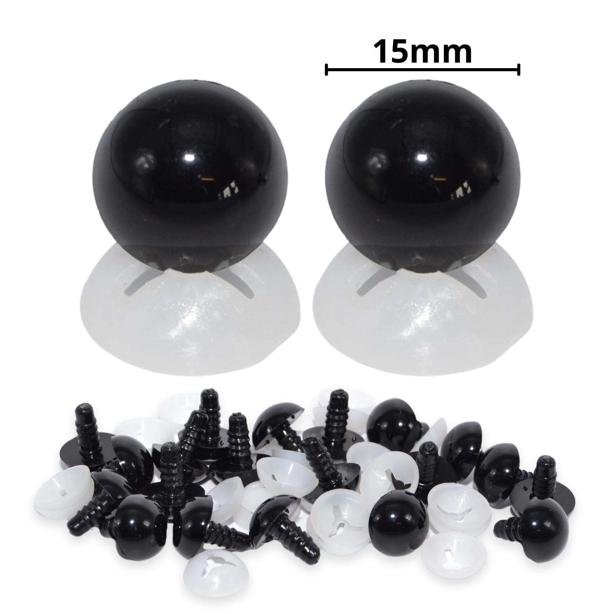 celloexpress 15mm Solid Black Eyes with Plastic Backs - Safety Eyes for Soft Toy or Teddy Bear Making - Pack of 25 works - Image 2