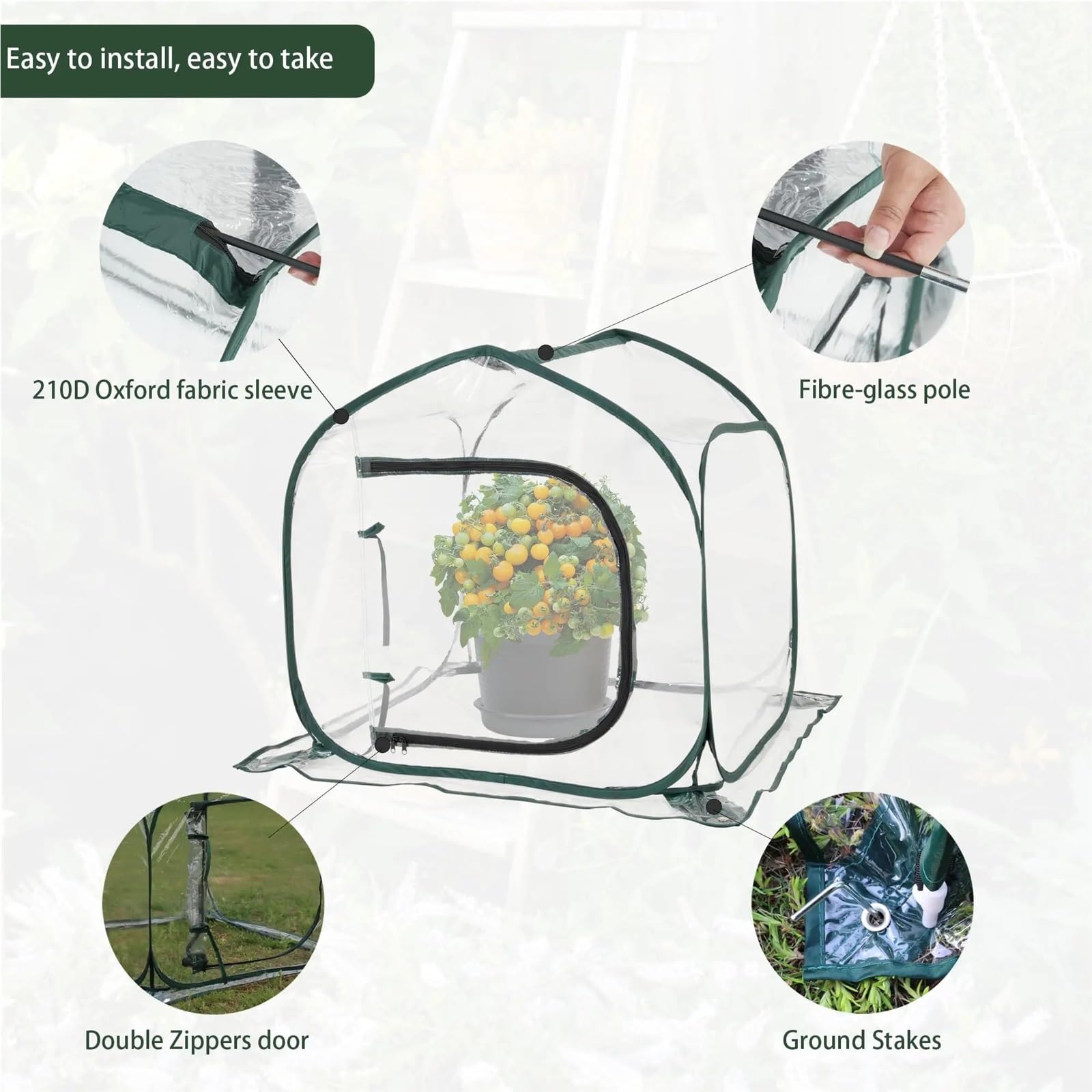 Serra pieghevole trasparente a scomparsa con borsa portaoggetti for giardini interni ed esterni, portatile, di grandi dimensioni