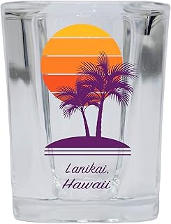 R and R Imports Lanikai Souvenir 2 Ounce Square Shot Glass Palm Design 4-Pack