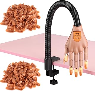 Acrylic Nails Flexible Practice Fake Hand, BORNBYME Nail Training Adjustable Finger Kits, Fake Nails Hands for Nail Beginner Practice with 200 PCS Nail Tips