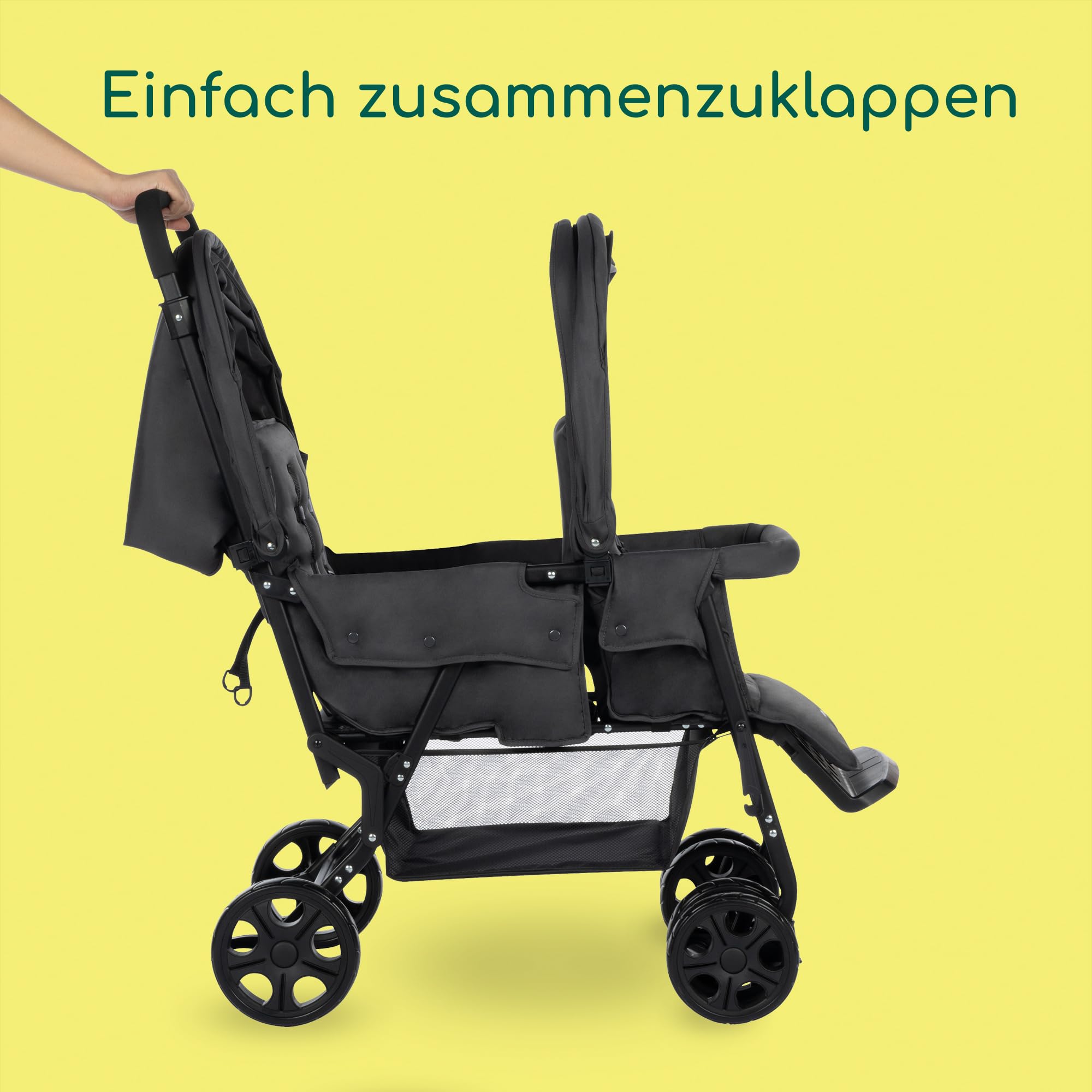 Bebeconfort Teamy Zwillings-Kinderwagen, Kompatker Geschwister-Kinderwagen, nutzbar ab der Geburst bis ca. 4 Jahre, 0-22 kg, Mineral Graphite