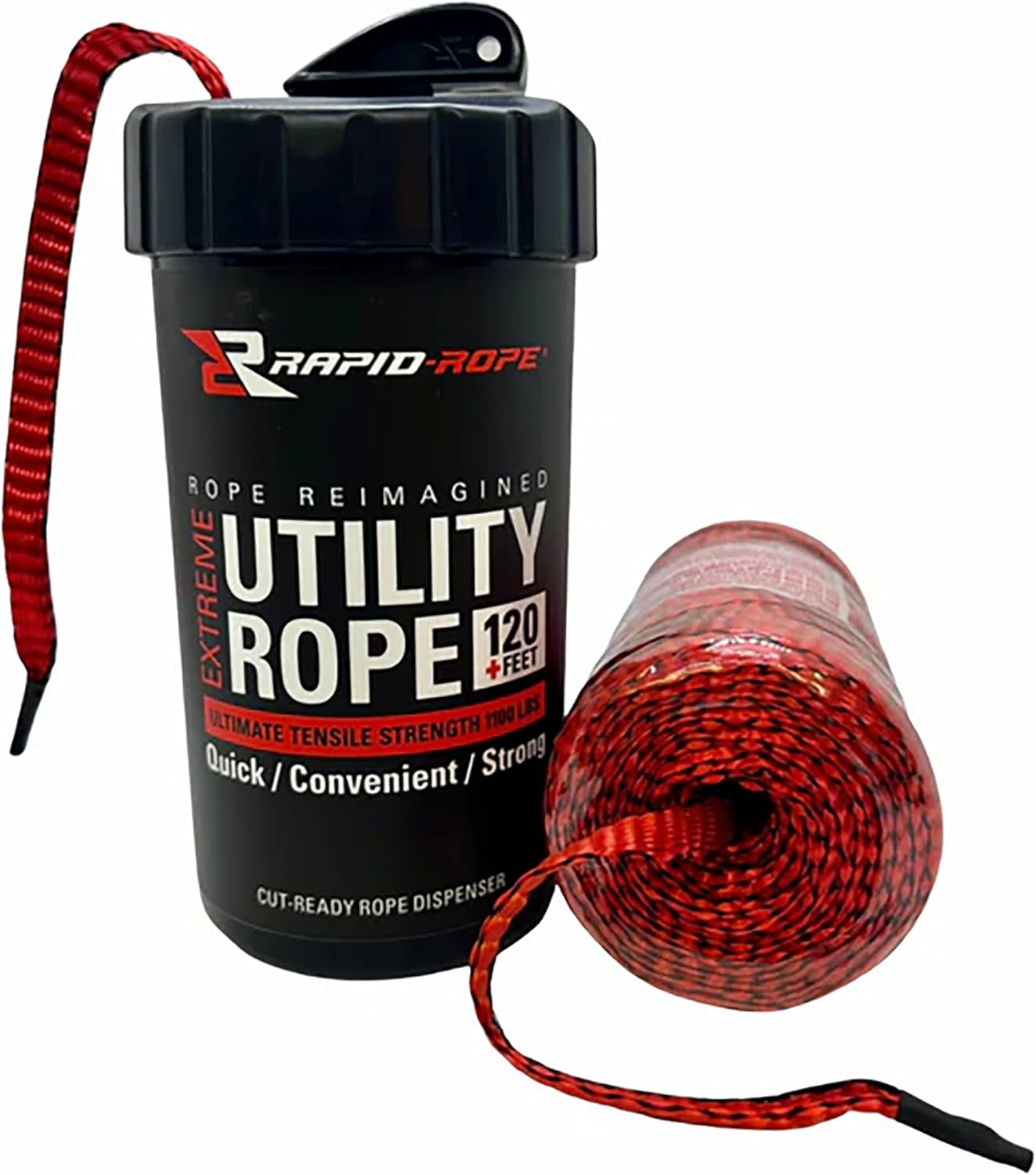 Rapid Rope Canister 120ft Red Flat Tactical Paracord, Made in USA, 1100lb Tested Heavy Duty Poly Rope Test Cord, Non-Tangle Dispenser Included – Hiking, Camping, Survival, Utility, Climbing Rapid Rope Canister 120ft Red Flat Tactical Paracord, Made in USA, 1100lb Tested Heavy Duty Poly Rope Test Cord, Non-Tangle Dispenser Included – Hiking, Camping, Survival, Utility, Climbing