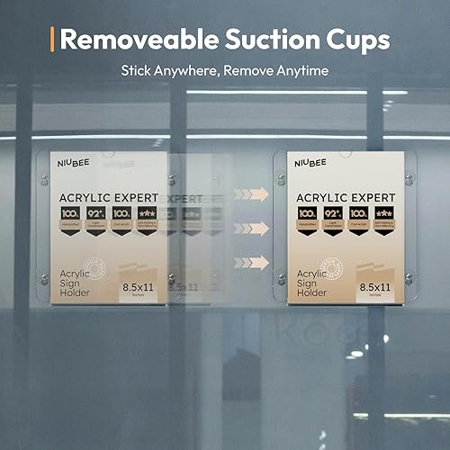 Miniatura 5 de NIUBEE Soporte acrílico para letrero de ventana de 8.5 x 11 pulgadas con 4 ventosas para montaje en pared de ventana de vidrio, exhibición de