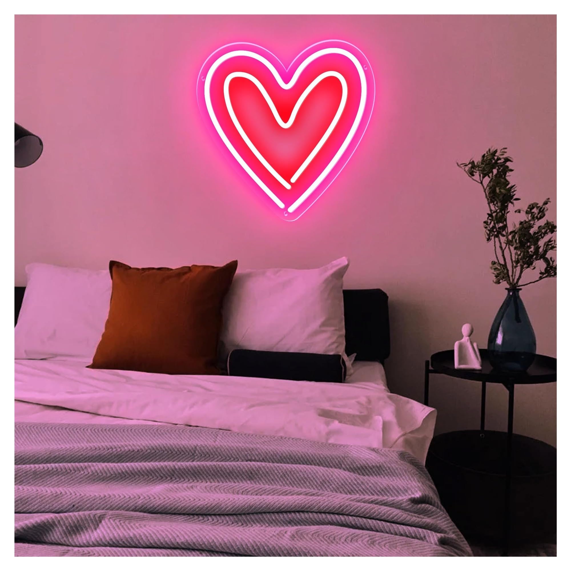 SHOUXI Sign Lamp Love Heart Neon Sign, Suitable for Bedroom Home Decor with Brightness Adjustable 30.5cm