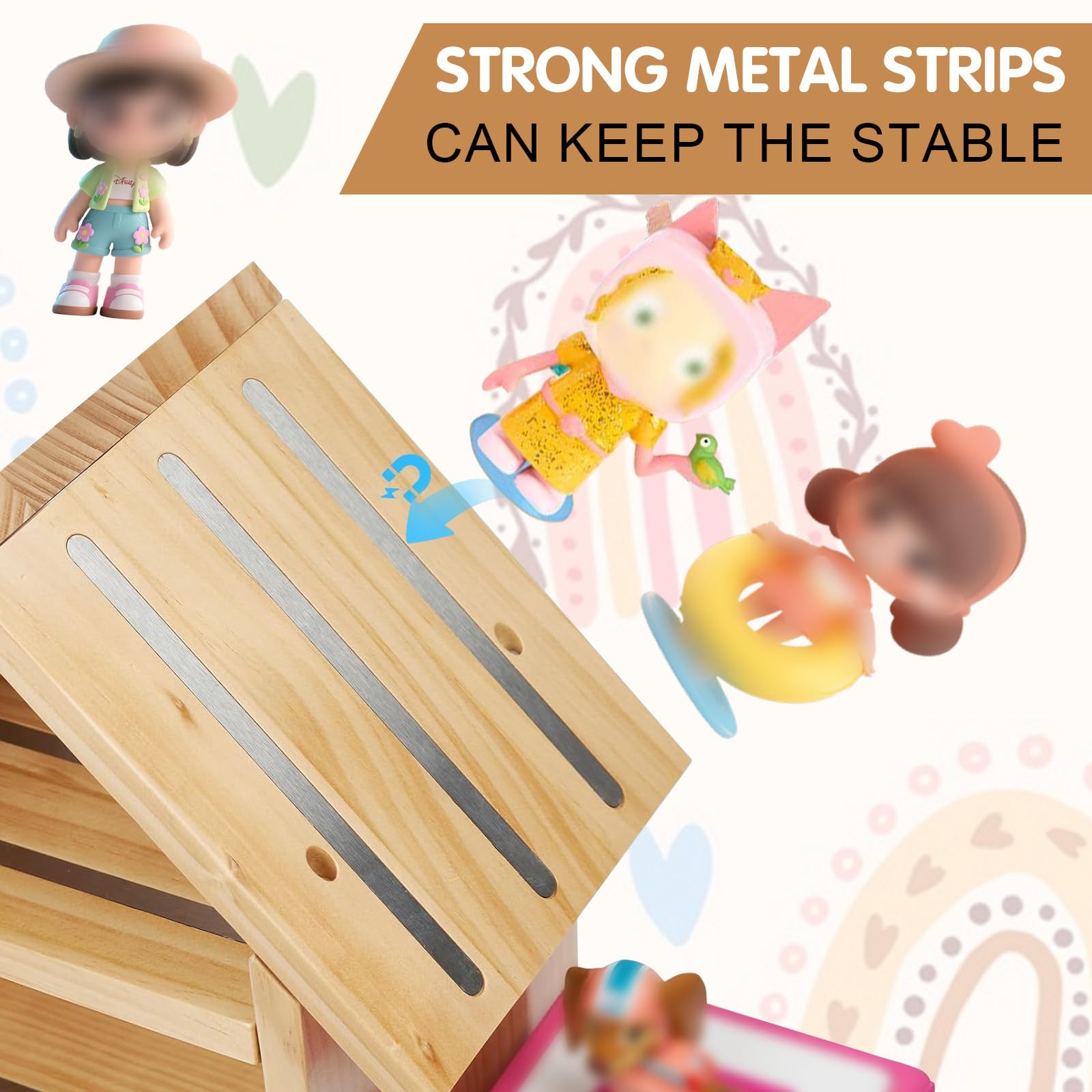 Étagère murale en forme de maison pour Tonie, étagère magnétique adaptée pour TonieBox 1 et TonieBox 2, étagère murale en bois de pin pour 50 à 70 figurines Tonies, étagère Tonie pour filles
