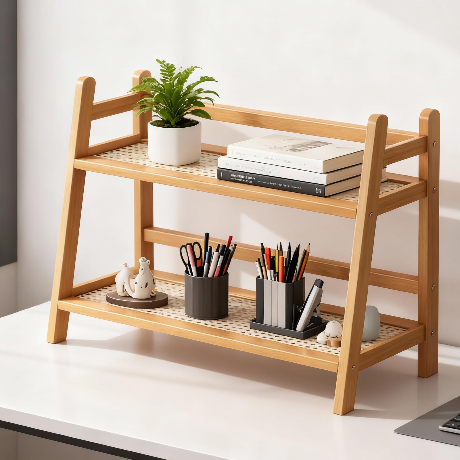 PORFOYO Juego de 2 estantes de cocina, estante de madera para especias, organizador de cocina, estante estilo escalera de madera, organizador de armario de cocina, estante de almacenamiento para