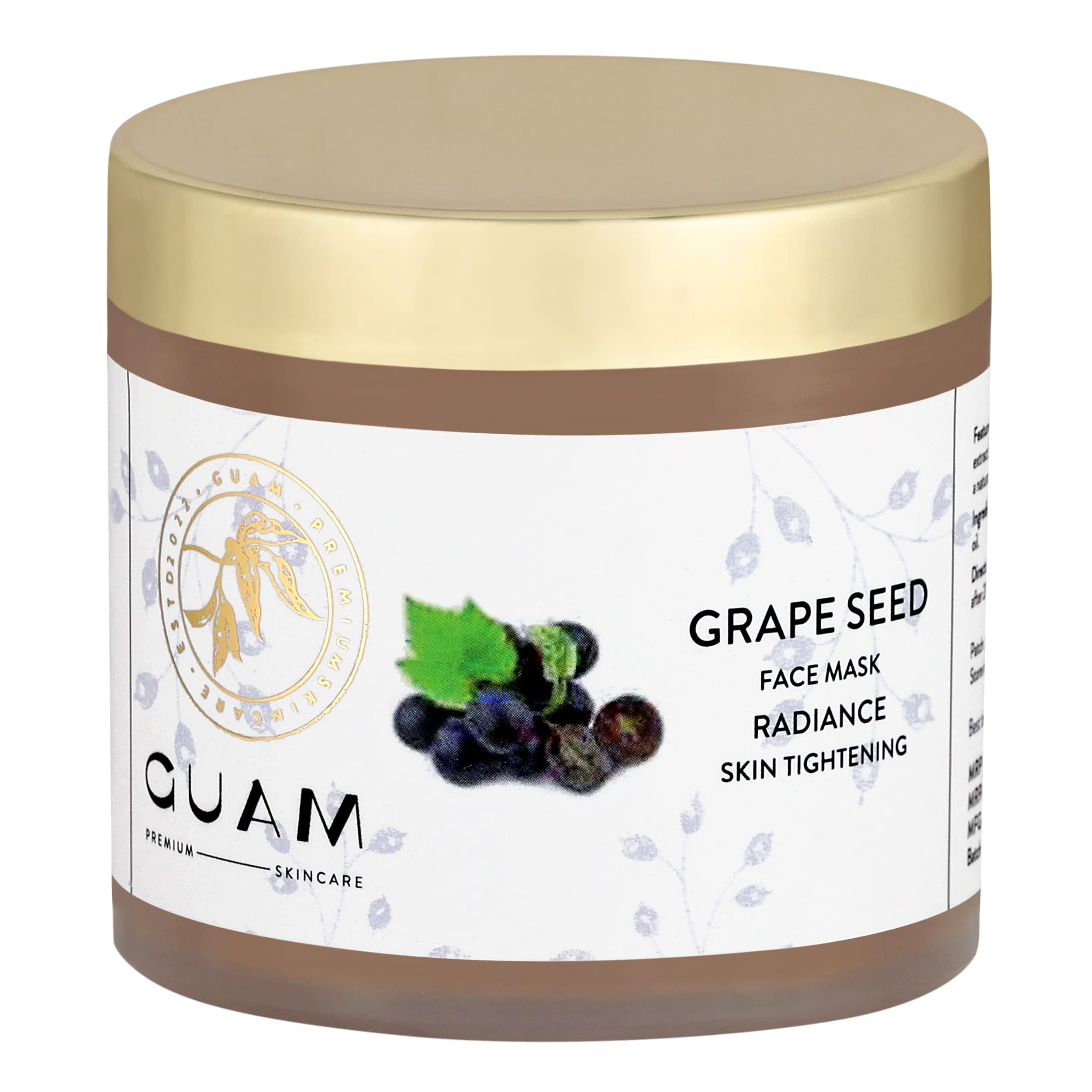 GUAM Grape Seed Face Mask -100gm/fl oz 2.5, Radiance Skin Tightening, Antioxident-rich Mask, Formulated with Grape Seed Extract, Promote Skin Elasticity, Act as a Natural de-tan