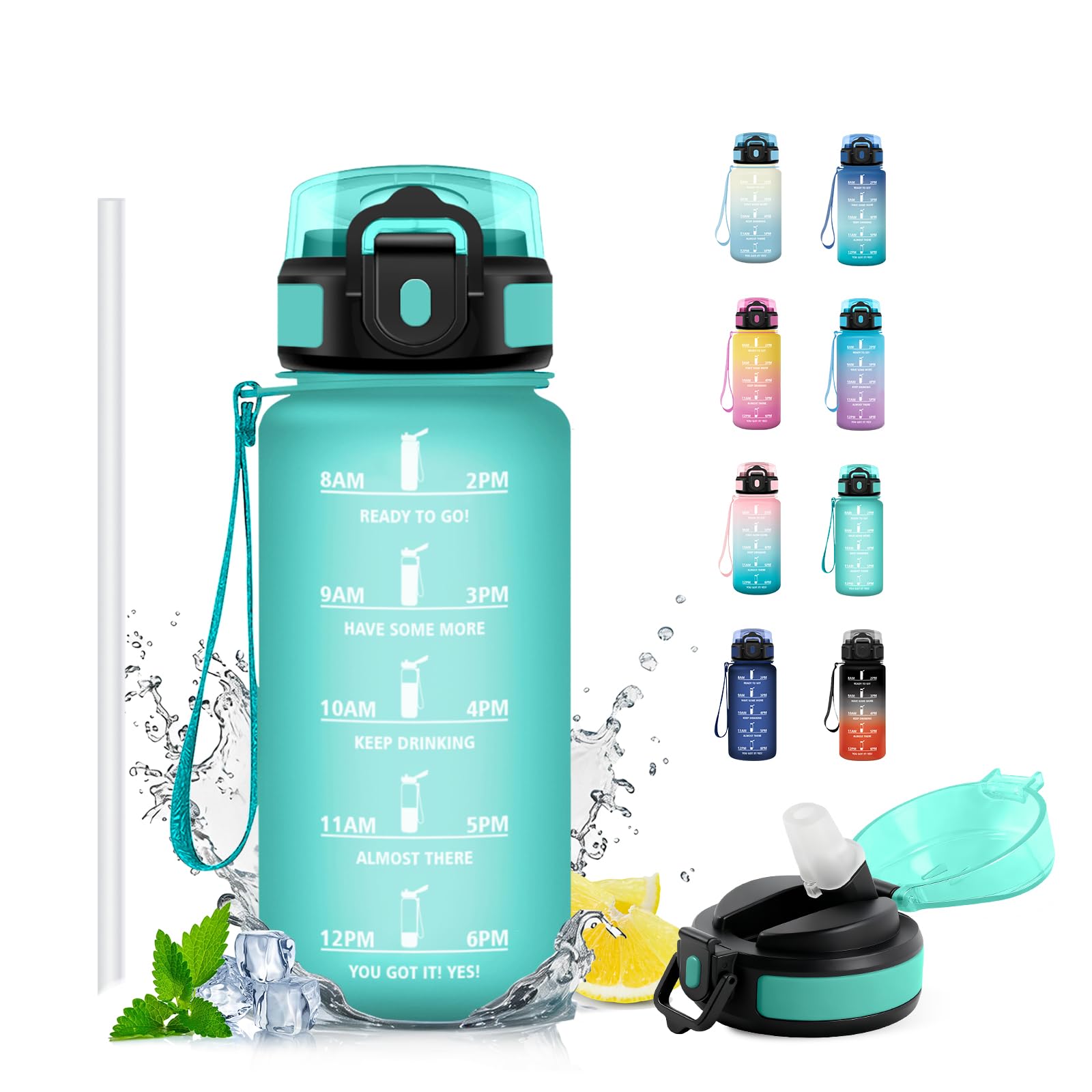 JAPORIA 500ml Water Bottle with Straw, Water Bottle, Time Markers Bottle, BPA-Free for School, Office, Sports