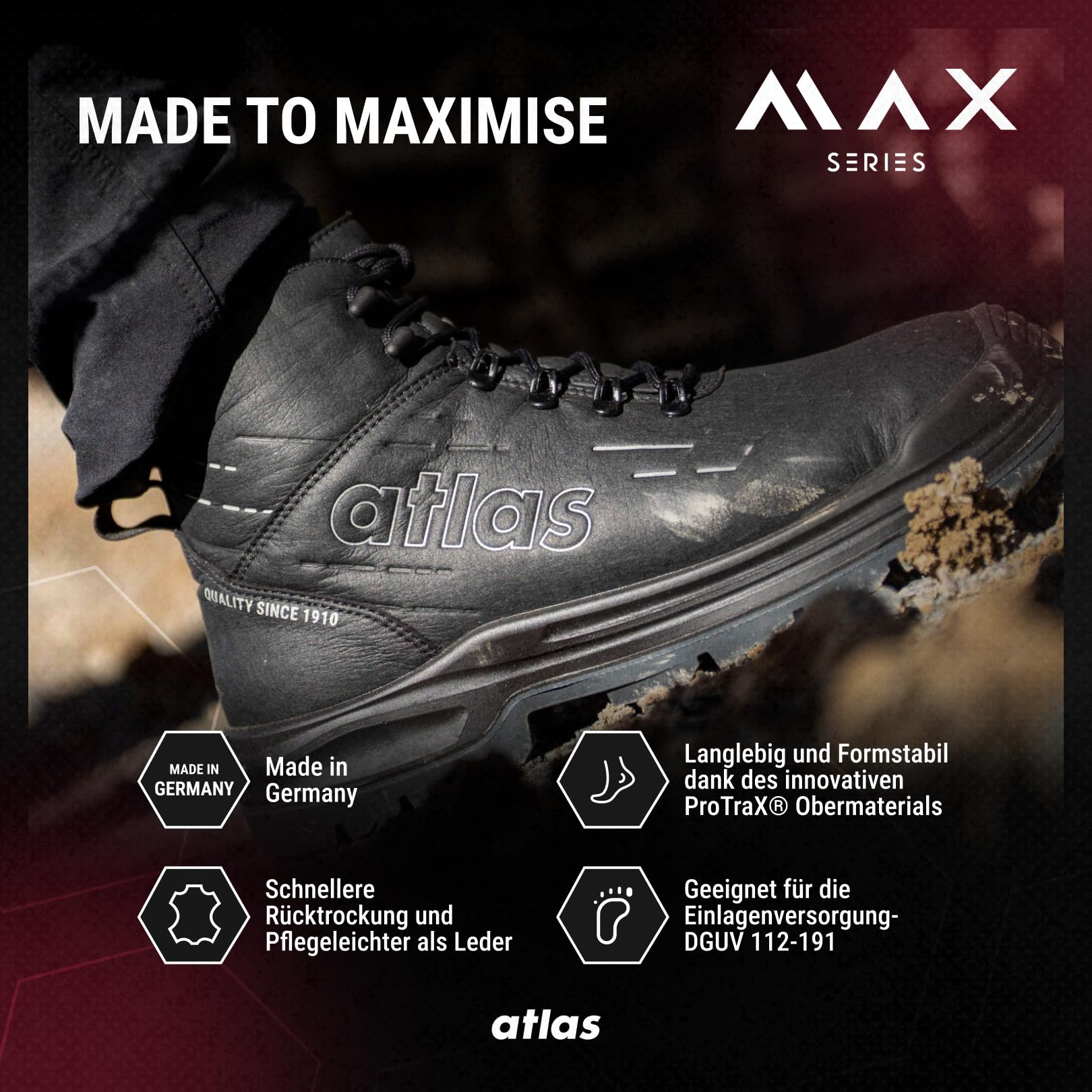 Atlas MAX 500 PRO S3S Sicherheitsschuh Weite 10, Stahlkappe, XP Durchtrittschutz, wasserdicht, rutschhemmend, BAU & Outdoor, ProTraX