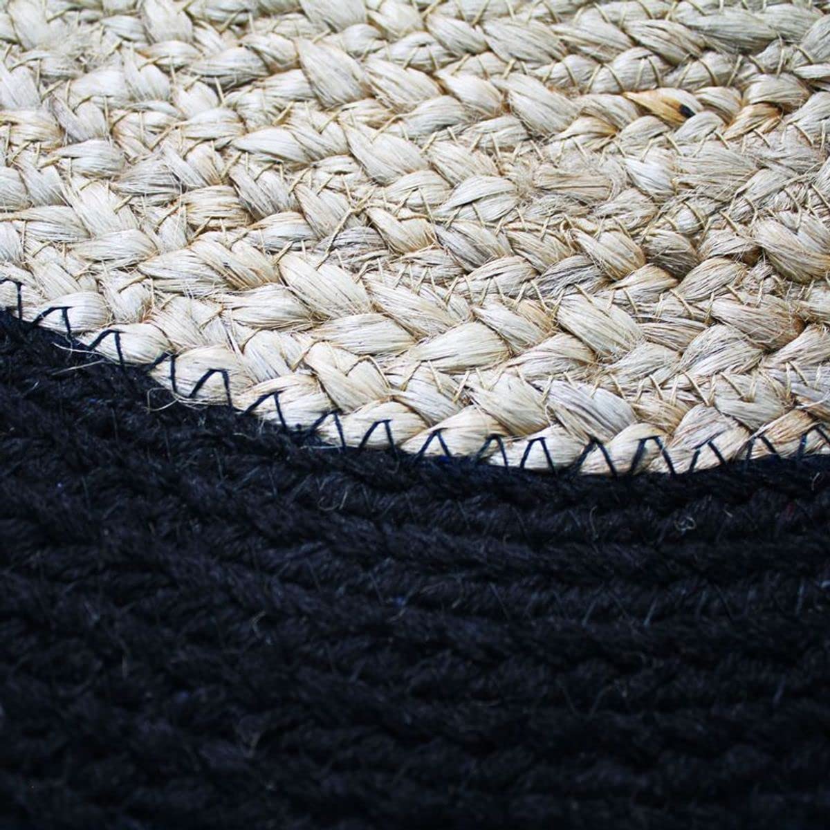 Thedecofactory Tapis Rond en Jute Coton Bande Noire diam.120