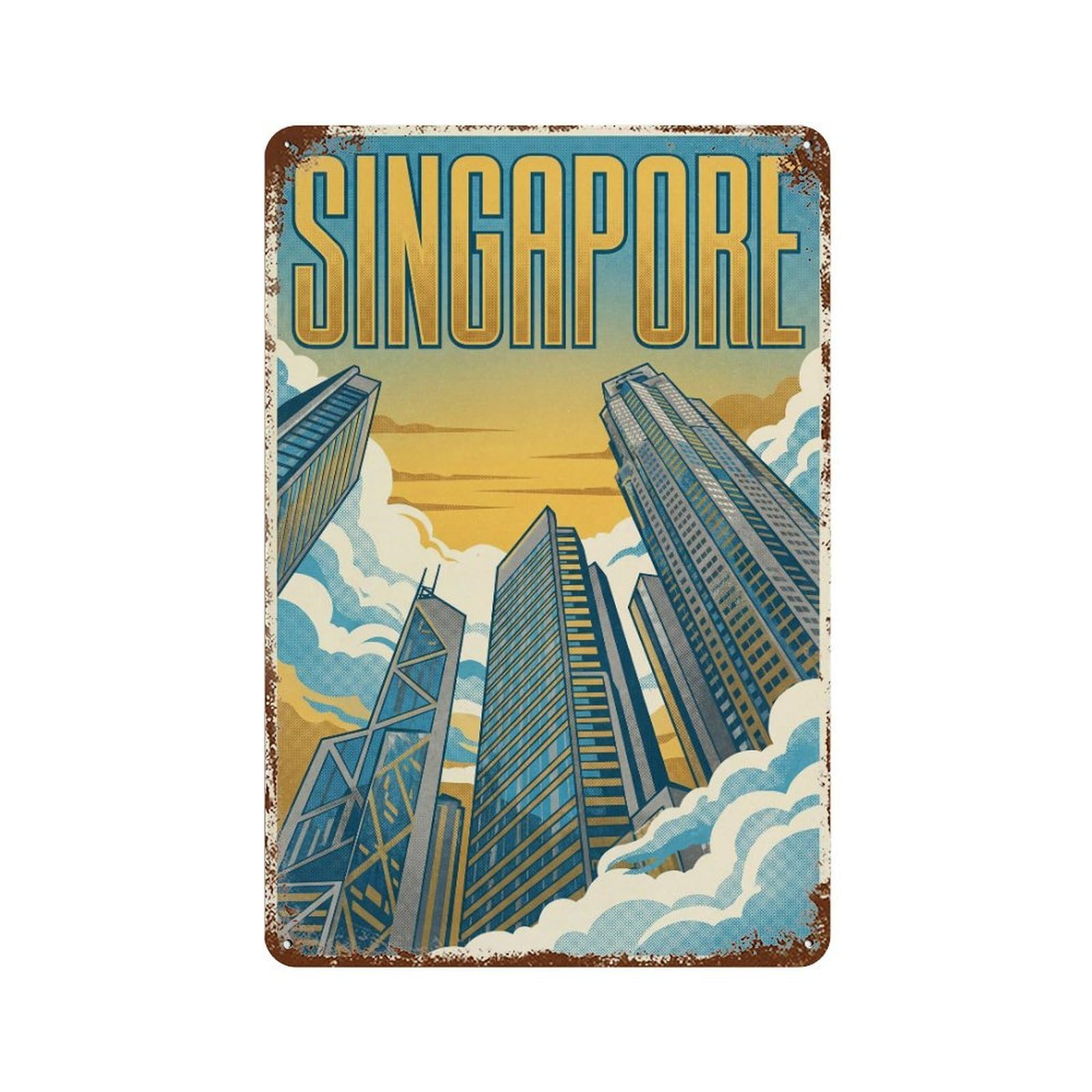 Metal Tin Sign Vintage Travel Singapore Skyscrapers