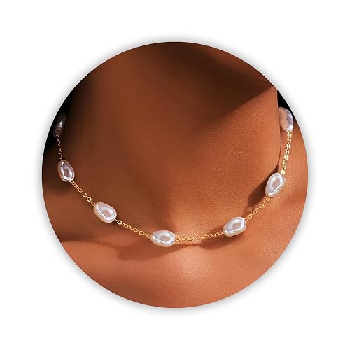 SmileBelle Pearl Necklaces, Daisy Pearls Choker for Women's Pearl Strand Necklaces as Silver and Gold Choker for Teens, Silver Daisy Birthday Gifts 3 Pearls White Necklace as Prom Bridesmaid gifts