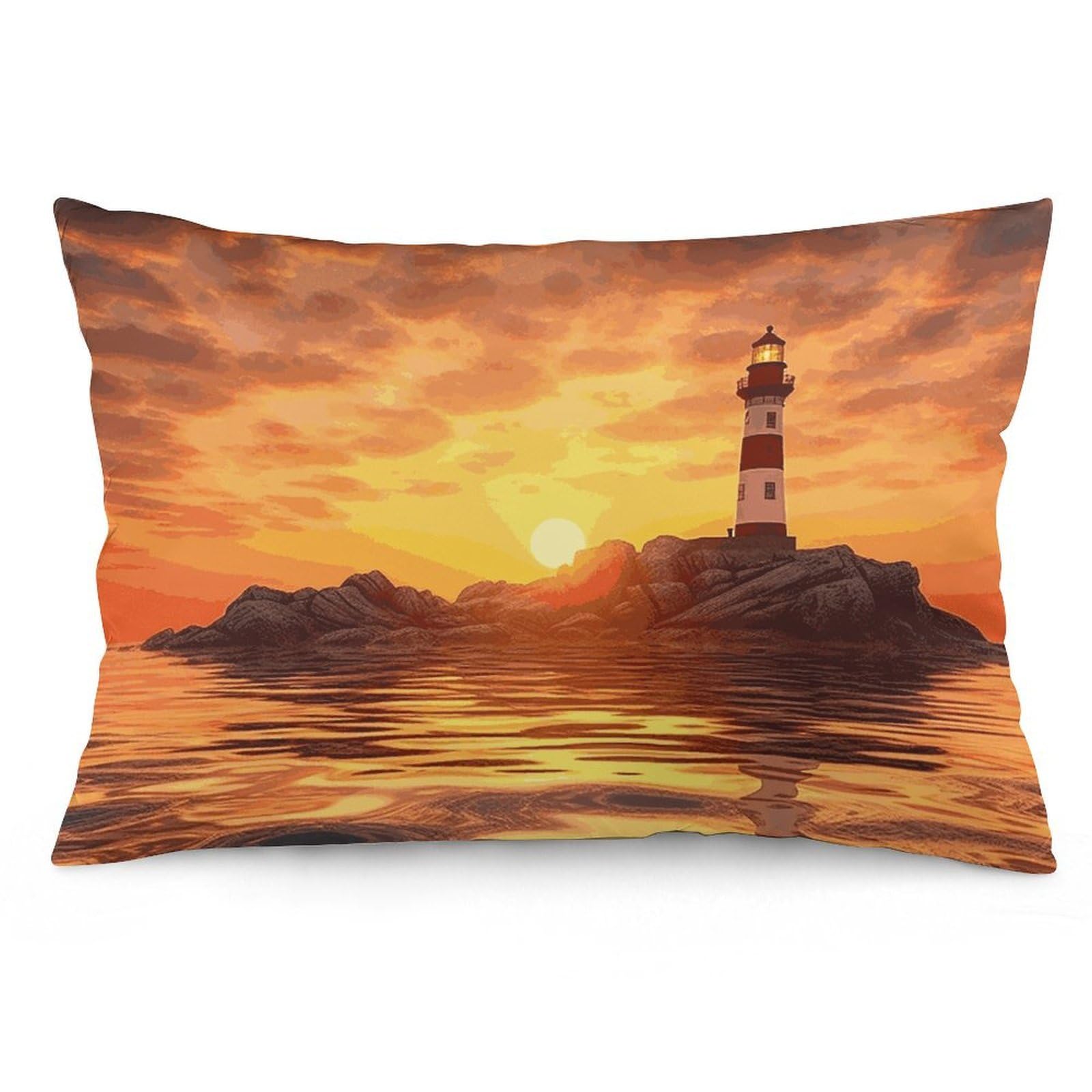 NONHAI 2 Pack Pillow Cases for Hair and Skin, Soft Breathable Pillow Case Covers with Hidden Zipper, Sea Lighthouse in Sunset Pillowcase 16 "x24 Pillow Covers for Sleeping Gift