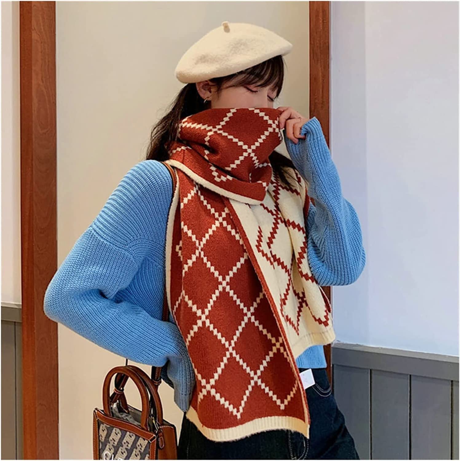 Neu Klassischer Karierter Schal, doppelseitiger, frischer und modischer Strickschal, Herbst-Winter-Dicker, weicher, Warmer Schal, Damen-Wickelschal Mehrweg