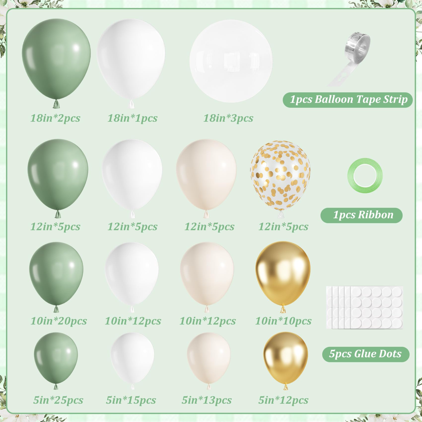 Ouddy Life Luftballons mit Bogengirlande, Salbeigrün, Weißgold, 152 Stück, Sand, Weiß, Metallic, Gold, klarer Ballon für Geburtstag, Hochzeit, Babyparty, Geschlechtsoffenbarung, Verlobung, St