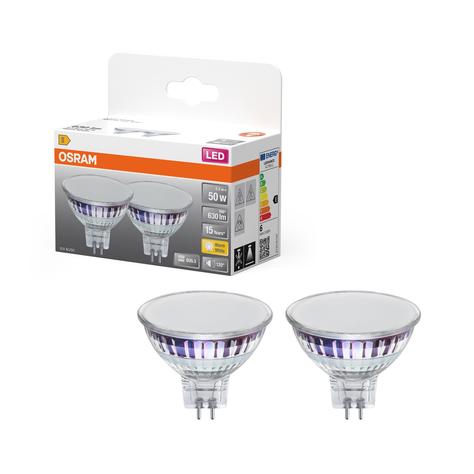 Osram LED Spot Lampe Star MR16 5,3W 827, 2700K warmweiß, GU5.3, 120°, 630 lm, Vollglas Design, IP20