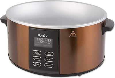 Euro Cuisine SCX6 Programmable Slow Cooker with Digital Touch Pad Timer and Hinged Glass Lid- 6 Quart Safe Pot – Copper Color Finish Design