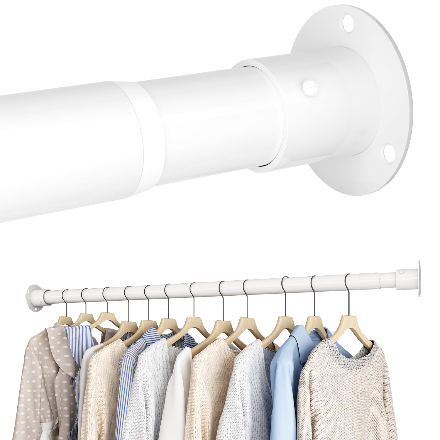 Appendiabiti Bianco Asta Appendiabiti Estensibile 30-60 Cm Per Armadio, Appendiabiti Estraibile Regolabile Rack Organizer Per Armadio, Carico 25 Kg