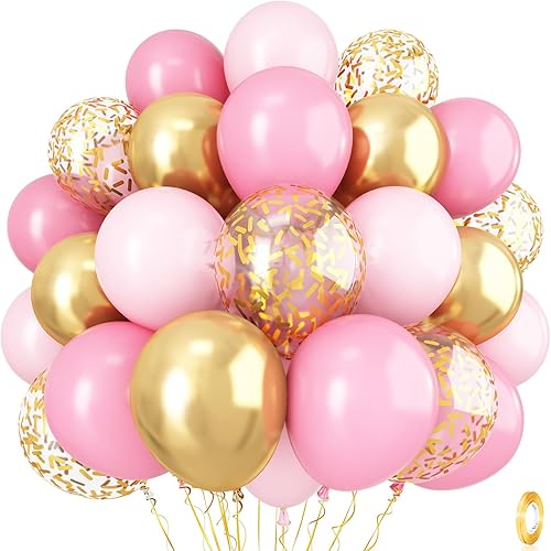 Vista 222 de Globos de color rosa pastel y morado, globos de confeti rosa claro de 12 pulgadas con globos de látex lila metálico para niñas y mujeres, mariposa
