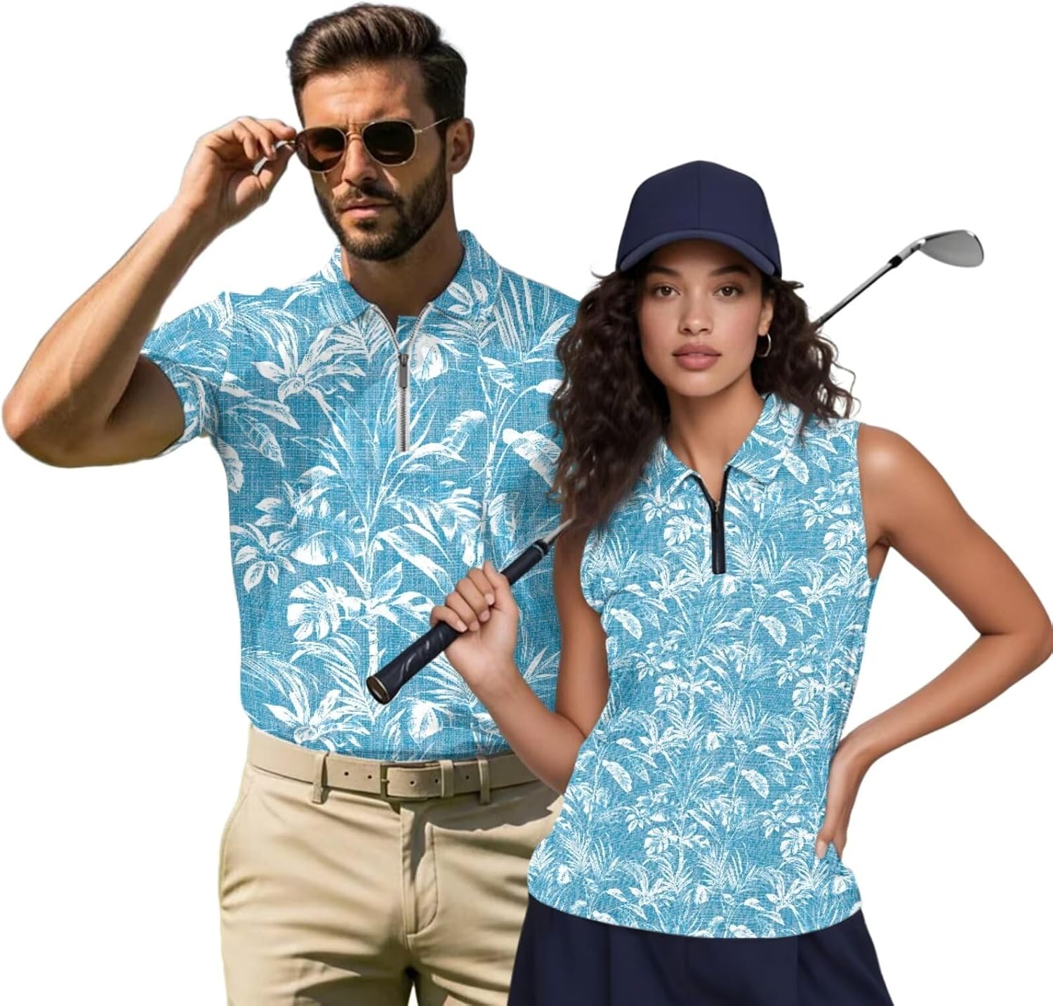 COEQINE Matching Golf Shirts Funny White Graphic Golf T Shirts for Men Dry Fit Womens for Sport Athletic,XS-2XL