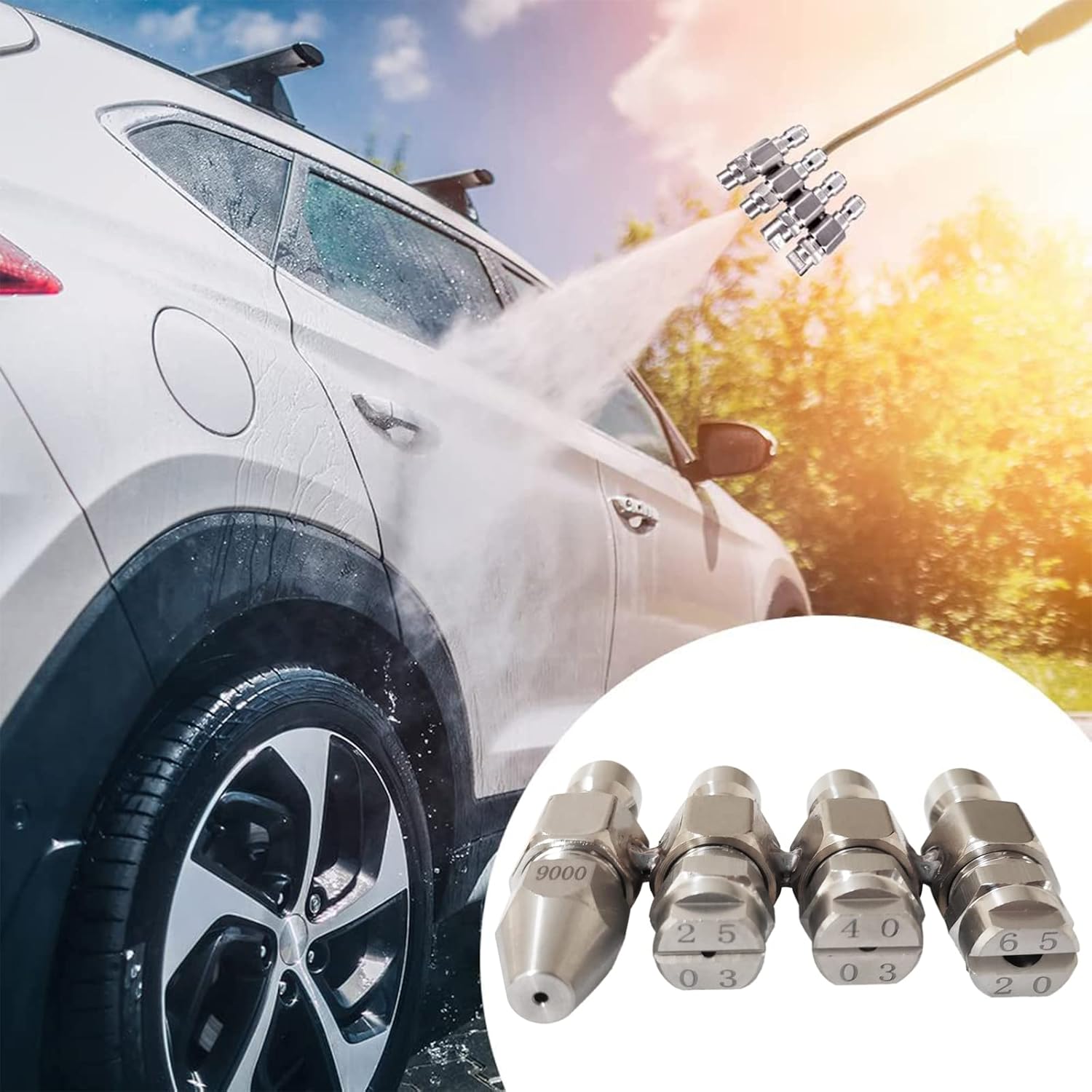 2.5 GPM Pressure Washer Nozzle 030,Jrod Tip Water Cleaning Soft Wash Nozzle,J Rod 4 Way Washing Tip Holder,1/4" Quick Connect 0° 25° 40° 65°