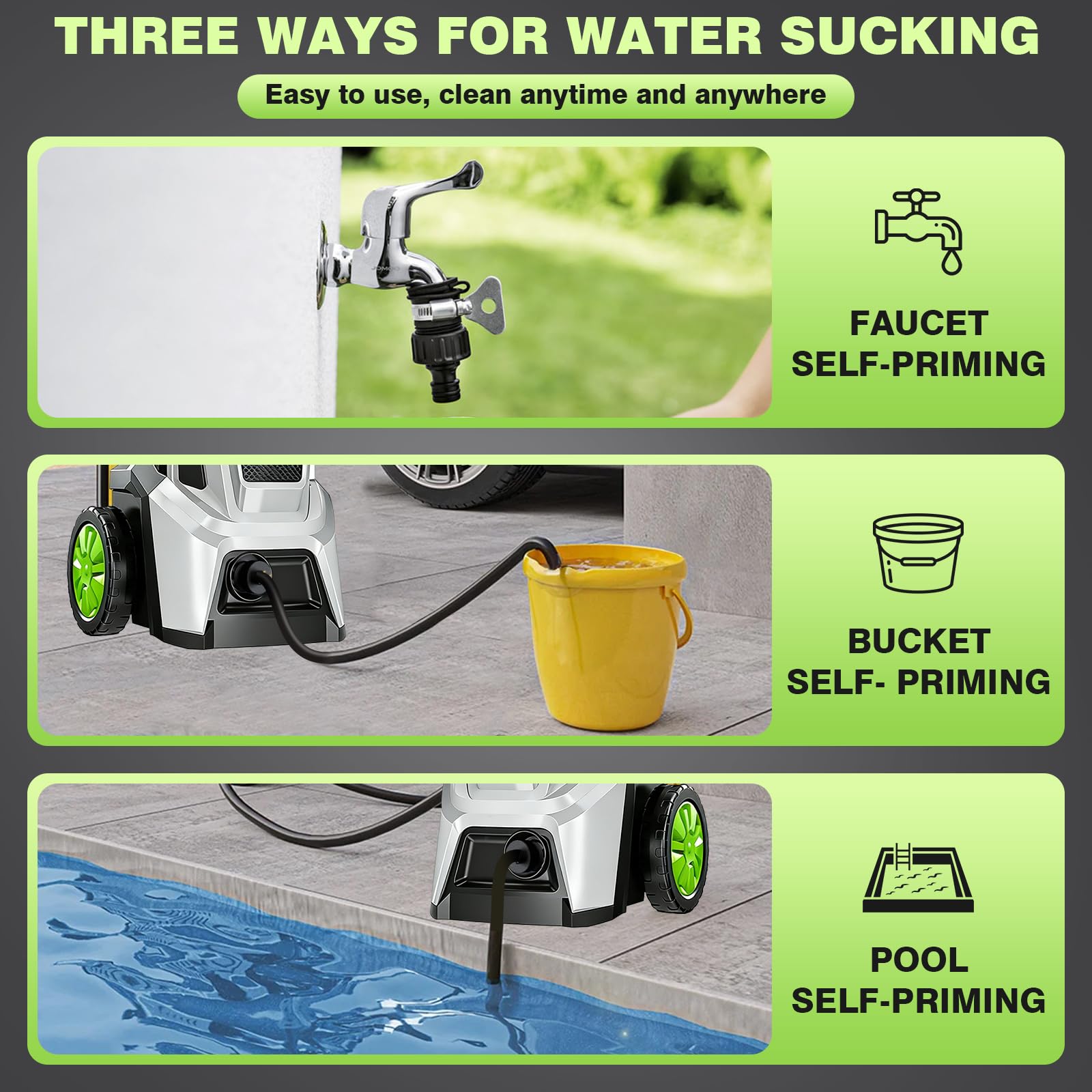 Idropulitrice ad alta pressione, 200 Bar, 2000 W, 540 l/h, 4 ugelli | Tubo da 10 m casa, giardino o auto, filtro per l’acqua, pistola ad alta pressione