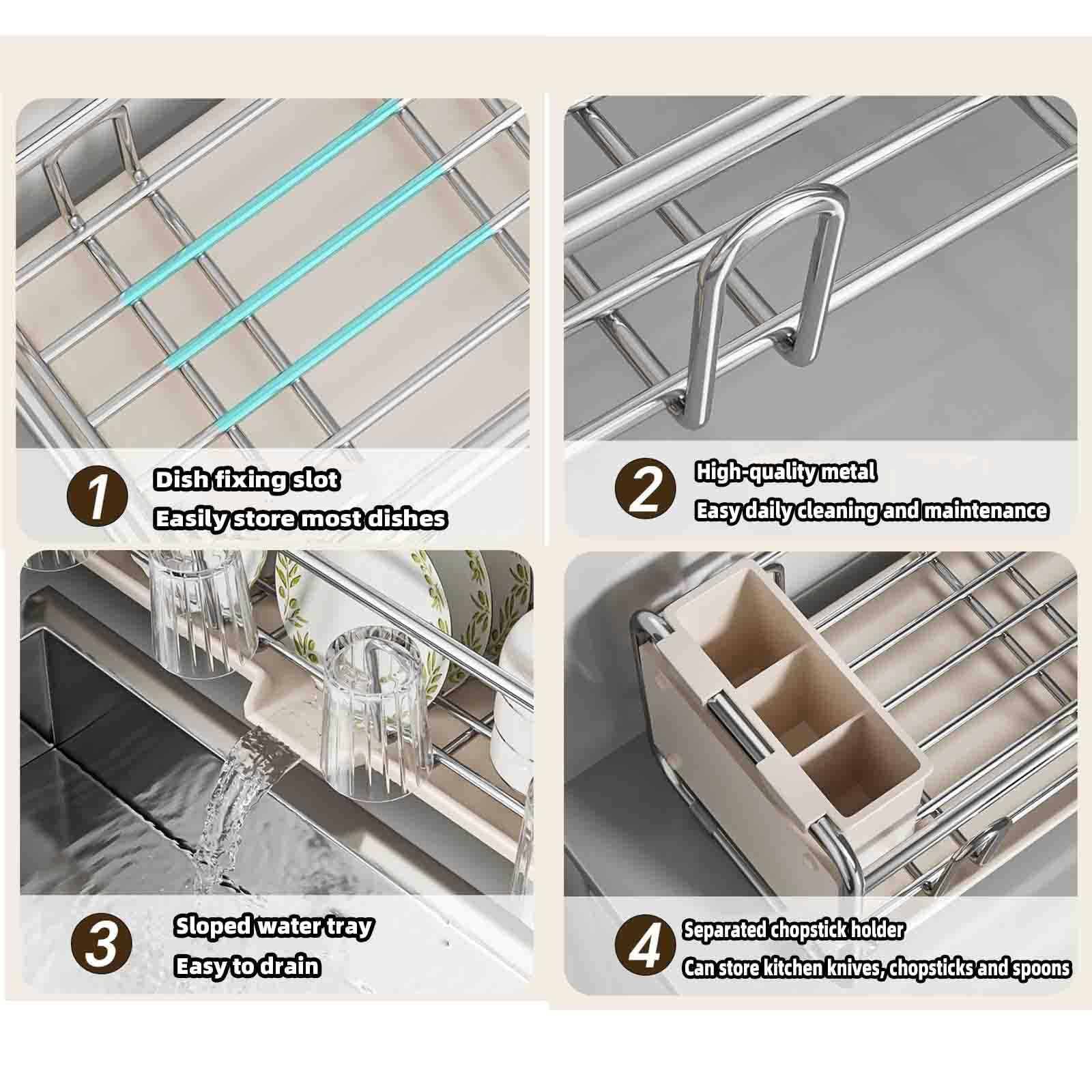 JUSHZ Abtropfgestell Geschirr Geschirrabtropfgestell Dish Rack Geschirrständer Abtropfhalter Ständer Abtropfgitter Geschirrablage Abtropfschale Geschirrkorb Besteckkorb Schmal (43x17x17cm,Black)