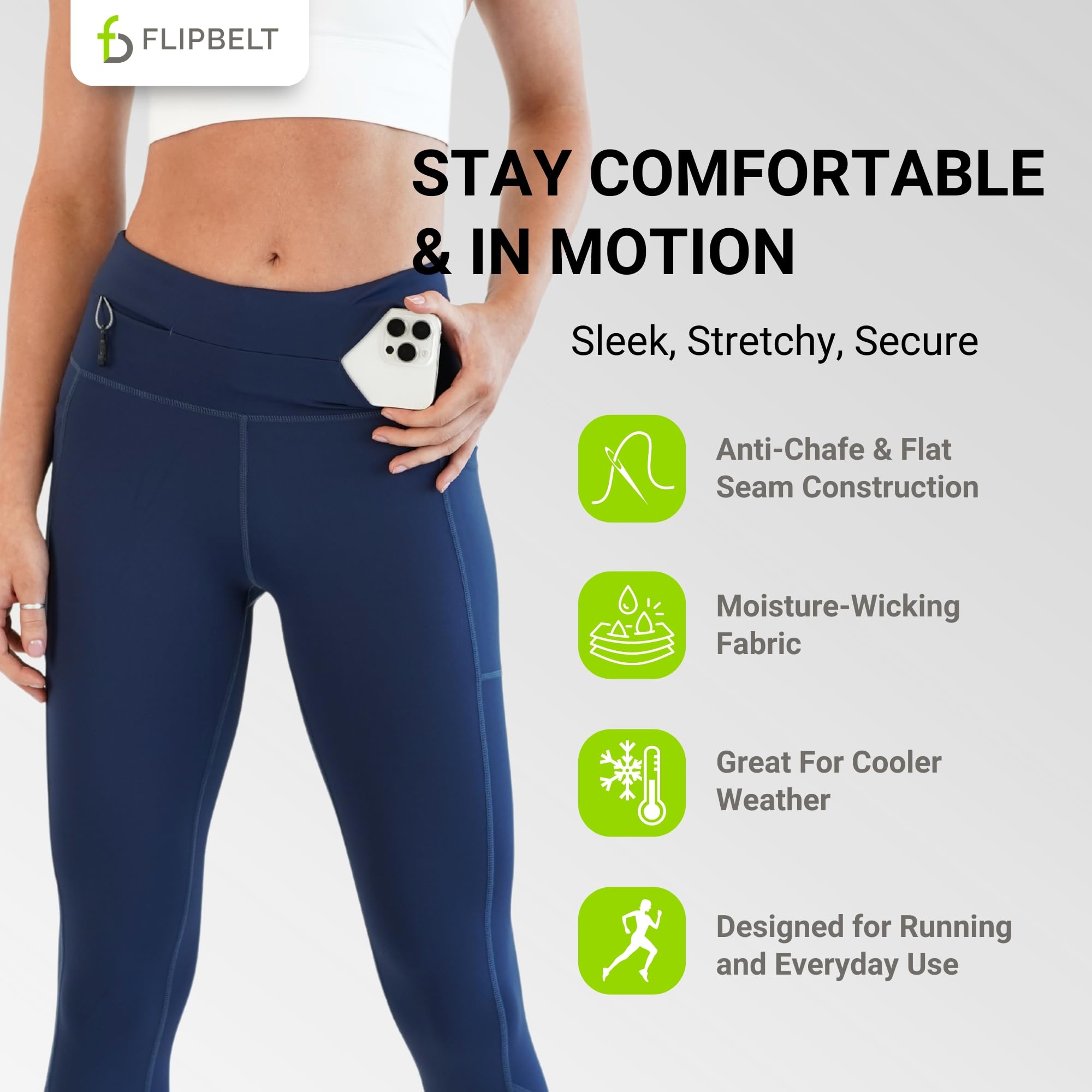 Flipbelt Cropped Pants for Running – Crops w/Built for Phone & Essentials Storage, USA Company