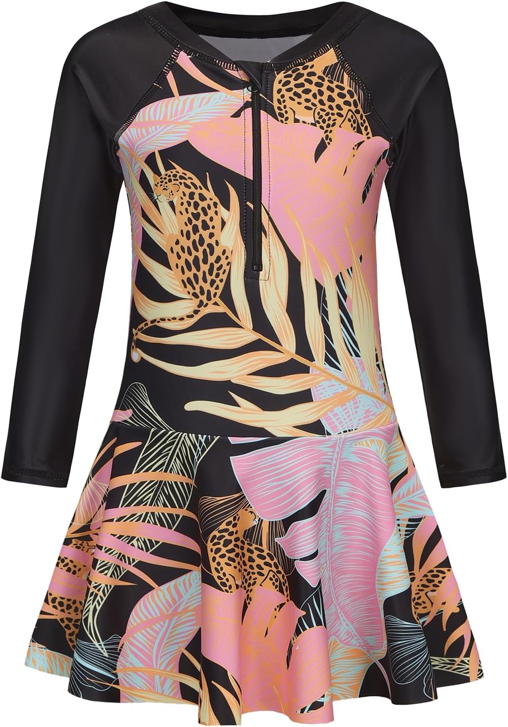 Girls One Piece Swimsuits Long Sleeve Swim Dress for Girls Hawaiian Skirted Bathing Suit Summer Swimwear 3-16 Years