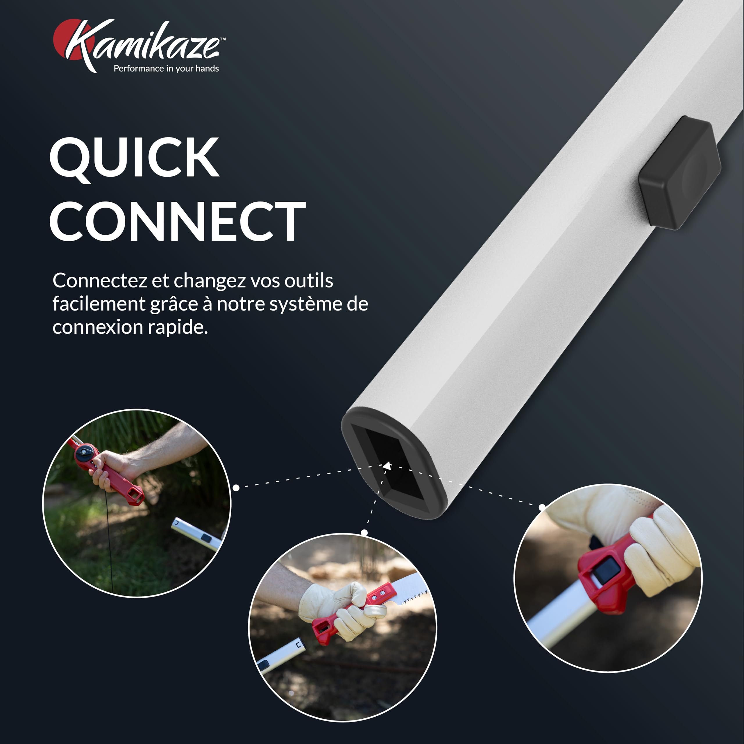 KAMIKAZE Perche multifonction télescopique à 3 brins réglables de 2 à 6 m en aluminium anodisé avec housse en caoutchouc, poignées en polypropylène compatible avec scies MT330BH MT360BH et ciseaux