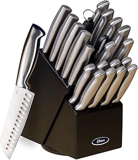 Oster Baldwyn High-Carbon Stainless Steel Cutlery Knife Block Set, 22-Piece, Brushed Satin