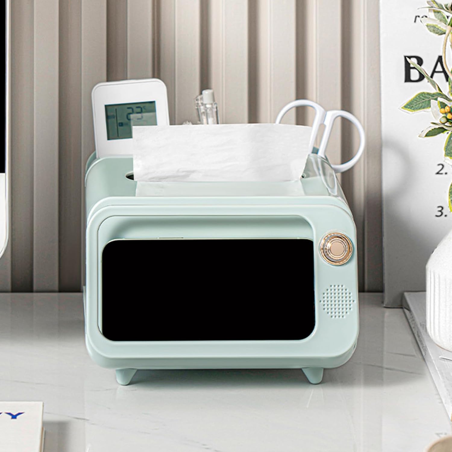 Creative Cream Televisions Inspired Tissue Box Featuring Built in Phone Stand Function for Living Room Decors and Charging Creative Cream Styles Televisions Inspired Tissue Box Holder