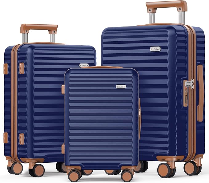 Luggage Sets 3 Piece Hardside Expandable Suitcase (Blue)