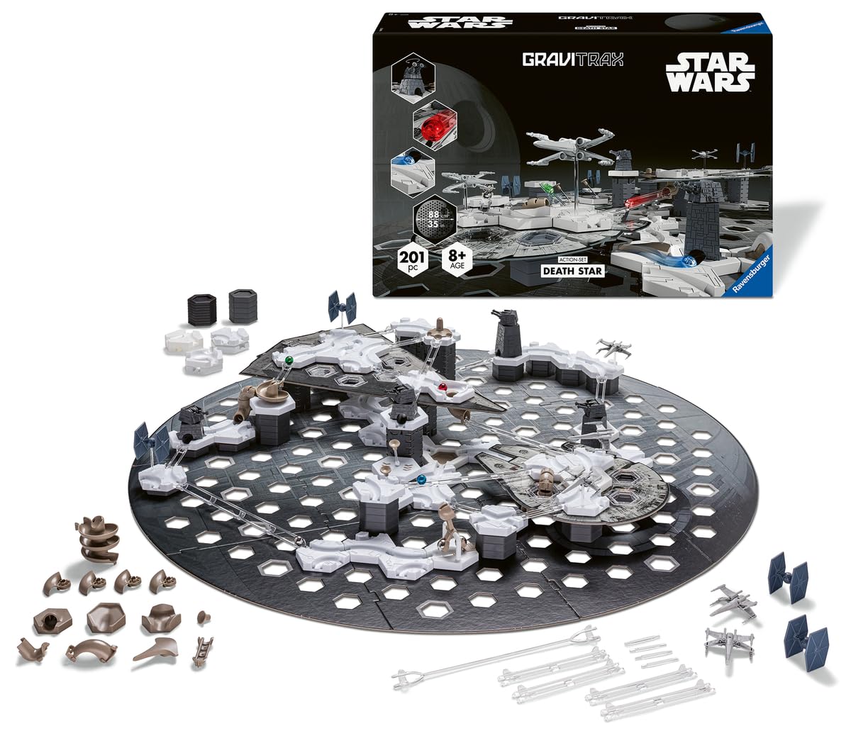 Ravensburger - Gravitrax Star Wars - Pack de démarrage - Circuits de Billes 201 pièces - Jeux de Construction dans l'univers de Star Wars - Enfant, Adute Enfant, Adulte dès 8 Ans - 23860 | GraviTrax Action Set Death Star Wars Circuit Billes 201 pièces, En