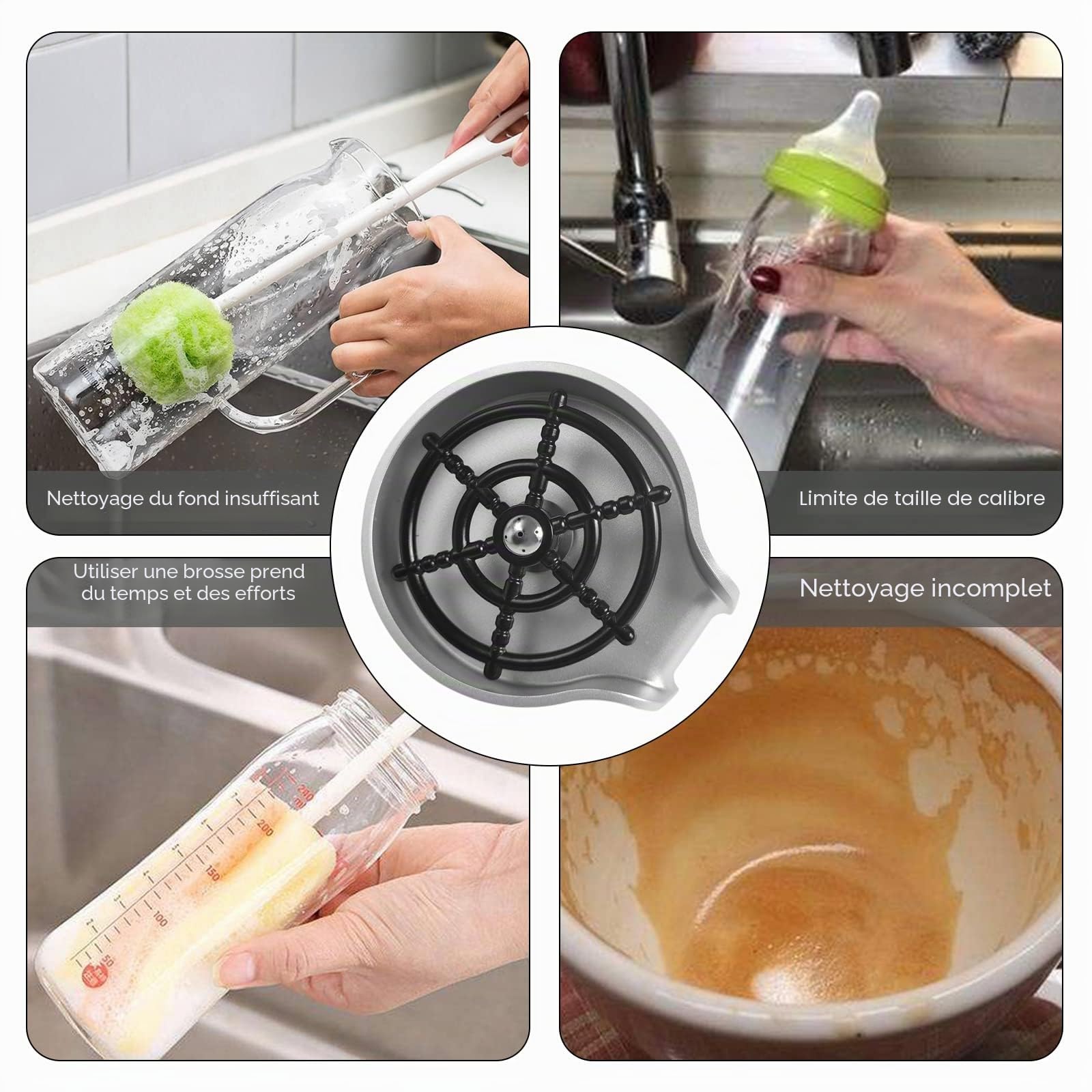 Comptoir Lave/Rince Verre Evier, Laveuse Automatique Tasses, avec Jet Rotatif à 360°, Rinceur Rapide, 35 * 15 cm