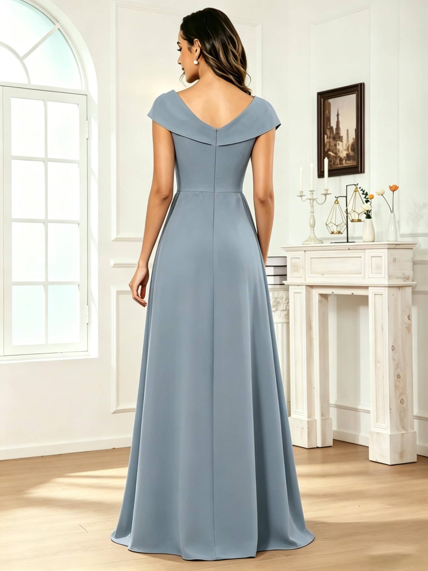 Brautmutterkleider aus Chiffon, A-Linie, Kurze Ärmel, asymmetrischer V-Ausschnitt mit formelles Abendkleid zur Hochzeit