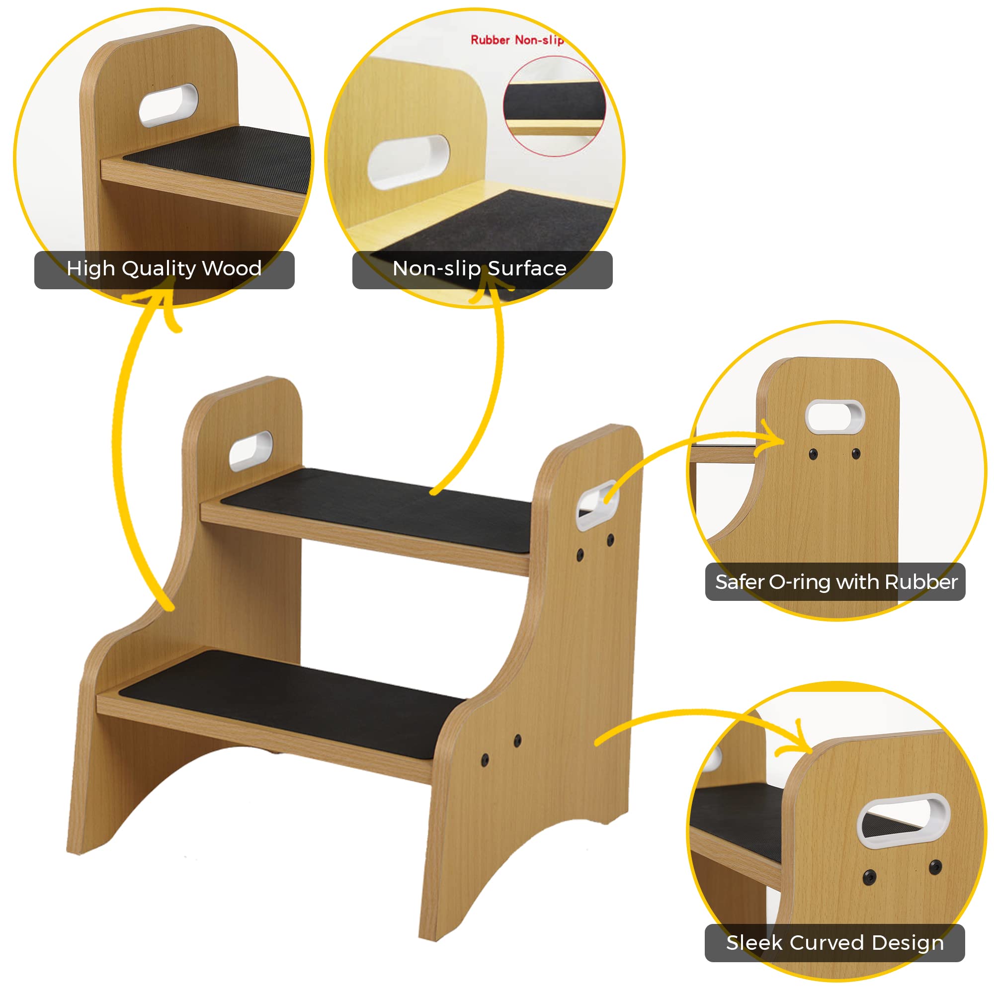 Wooden Step Stools for Kids, Toddler 2 Step Stool for Bathroom with Non-Slip Stepping Surface, Portable Stepping Stool with Handles for Kitchen and Bedroom, 400 lbs Capacity