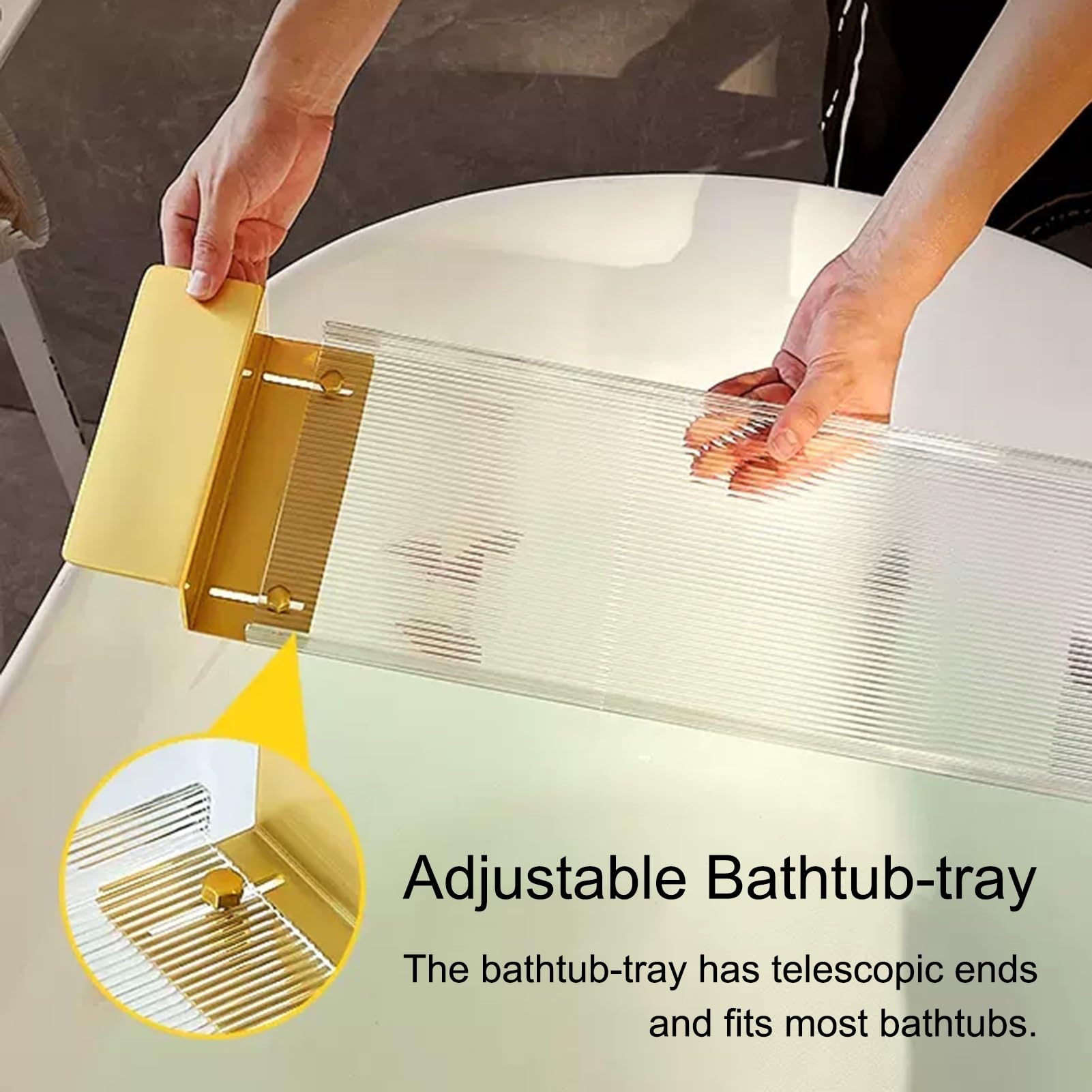 Vassoio da Bagno Regolabile con Contenitore - Ripiano Espandibile per Vasca da Bagno, Ideale per Bagni di Lusso - 65-74 Cm - Accessorio da Bagno Perfetto per Il Relax