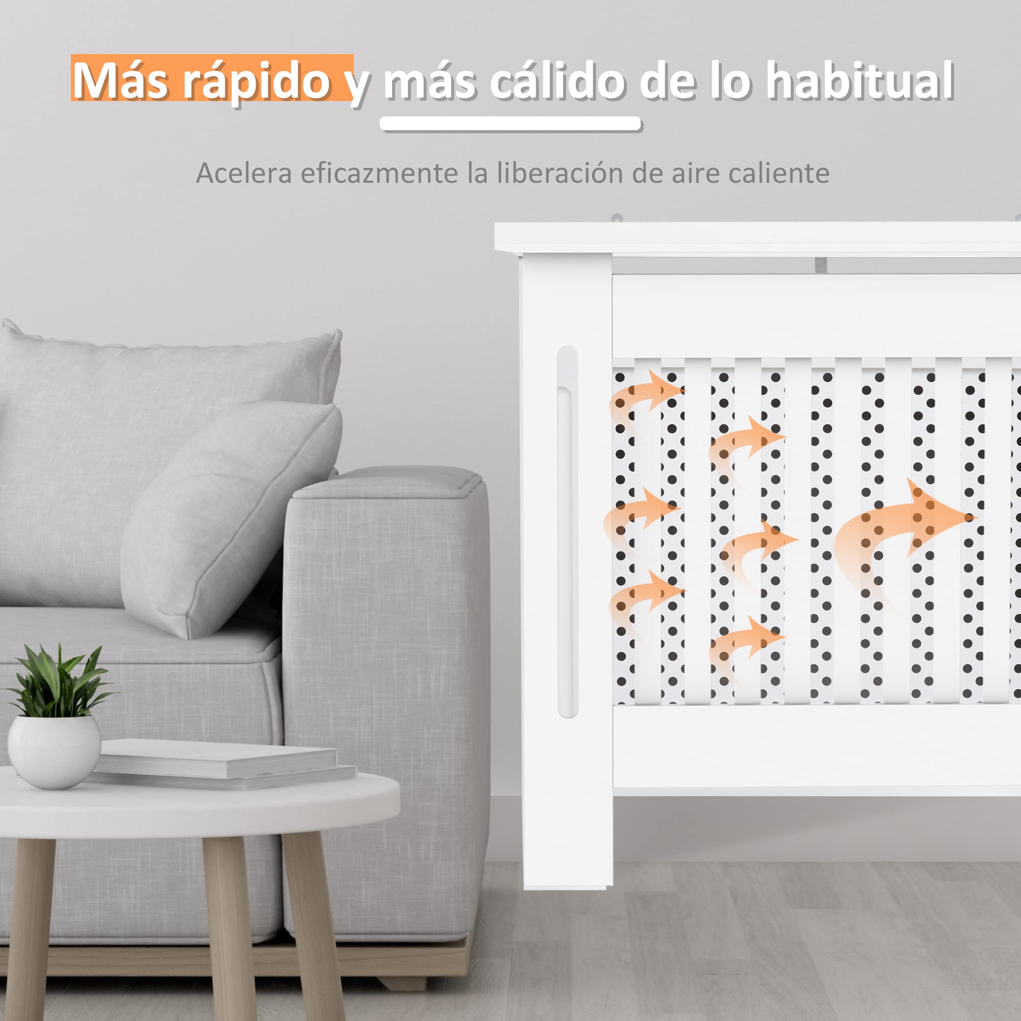 HOMCOM Cubre Radiadores, 78x19x82 cm, Cubierta para Radiador Moderna de MDF, con Estante Superior y Listones, para Salón, Dormitorio, Pasillo, Blanco