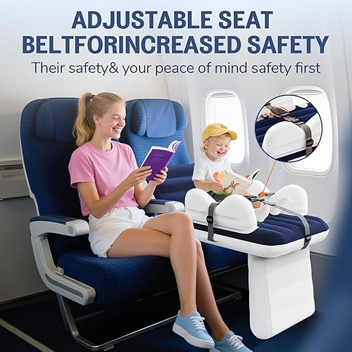 Miniatura 2 de Cama inflable para avión infantil extensor de asiento de avión para niños, colchón inflable de aire para bebé con portavasos y cinturón de