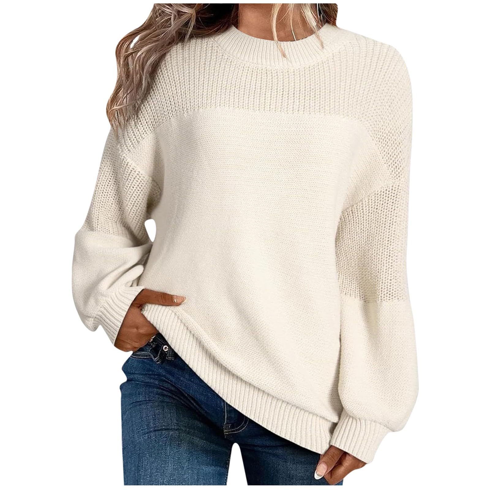 Womens Sweaters Fall Solid Color Cable Knit Chunky Oversized Sweater Crewneck Longt Sleeve Comfy Loose Tops Pullover