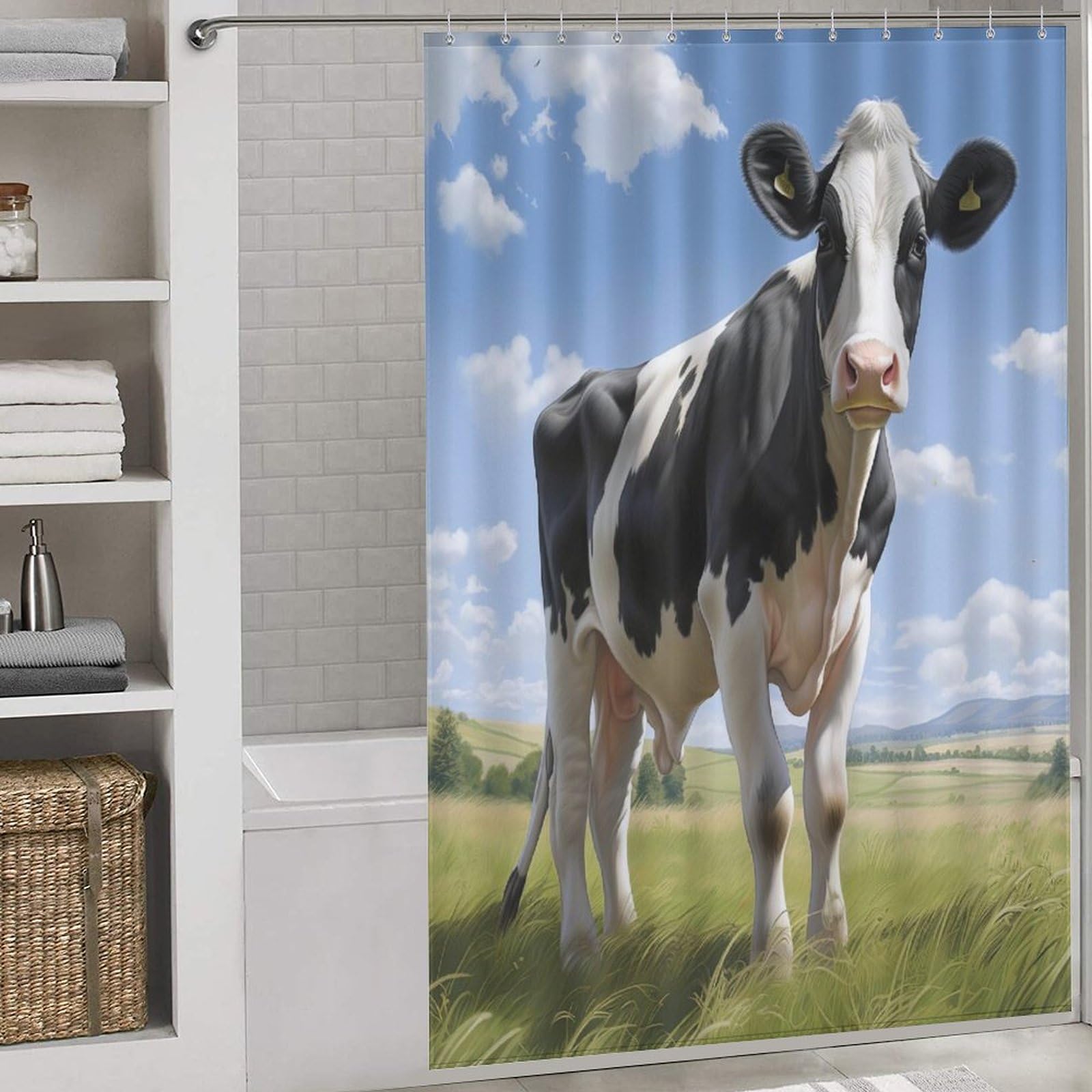 Vache rideau douche polyester imperméable lavable 152x183cm avec 12 crochets pour salle de bain