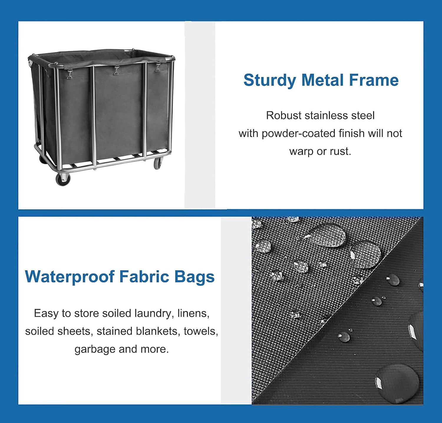 Home Heavy Duty Industrial Laundry Sorter Cart Large Commercial Laundry Trolley with Wheels for Dirty Clothes Storage Easy to Assemble