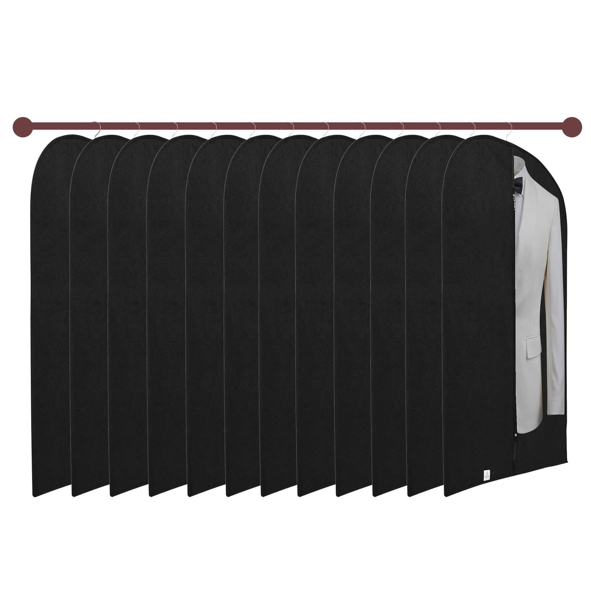 Kuber Industries Paquete de 12 fundas para blazer | Fundas de traje con cremallera para mujeres y hombres | Bolsa de abrigo a prueba de polvo para ropa, chaqueta | Cubierta media transparente | Negro