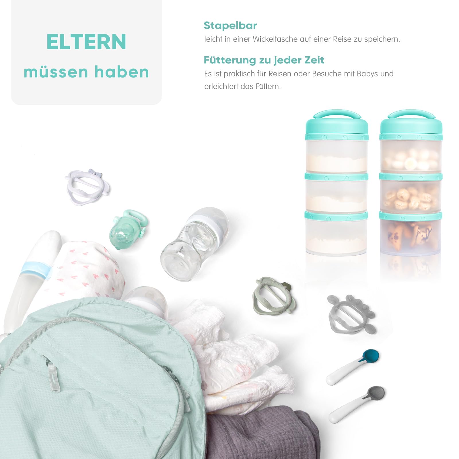 Termichy Latte in polvere per bambini, impilabile, contenitore per latte in polvere, 2 pezzi (verde menta)