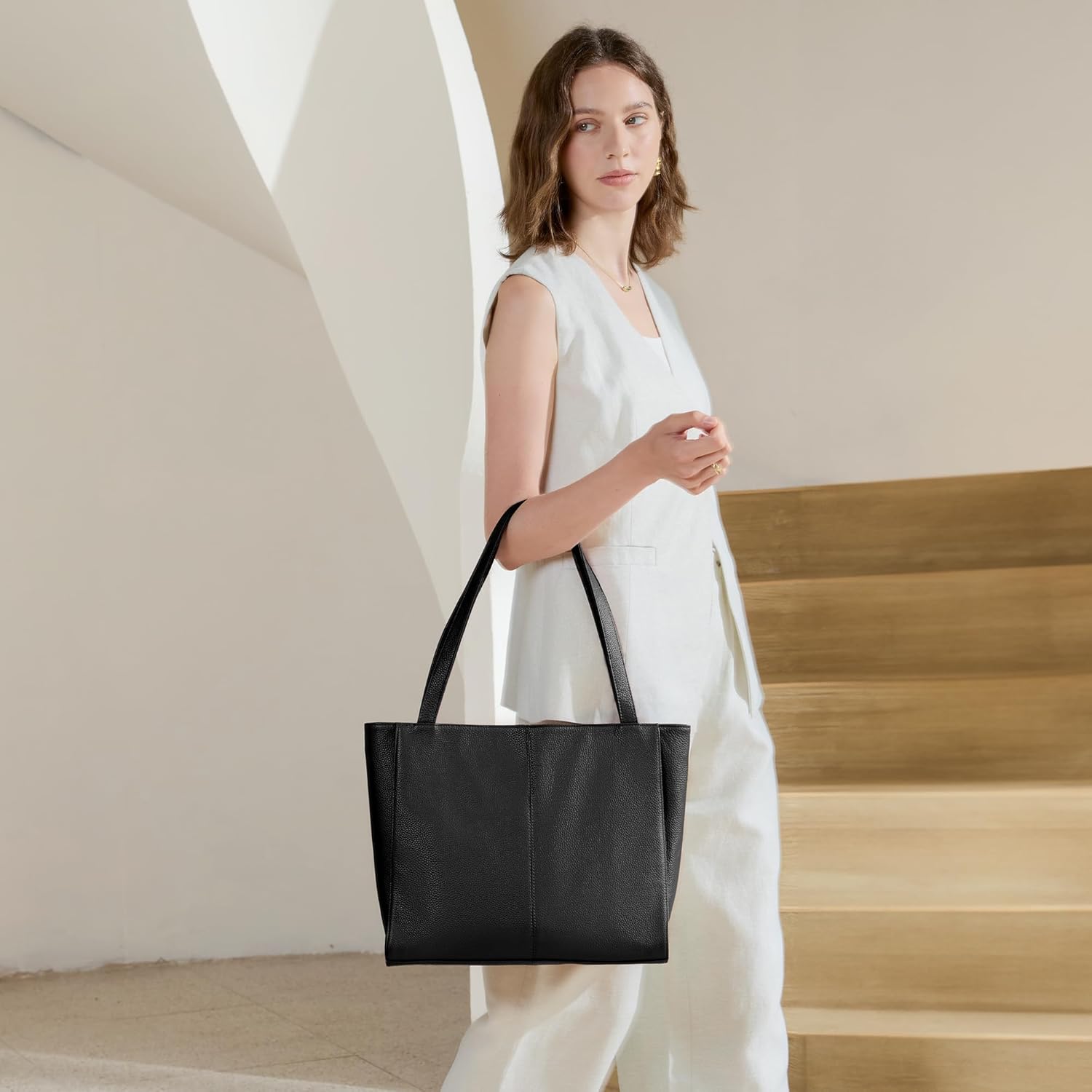 befen Genuine Leather Tote Bag for Women Work, Women's Leather Shoulder Bags Purses Satchel Handbags with Laptop Compartment - Image 2